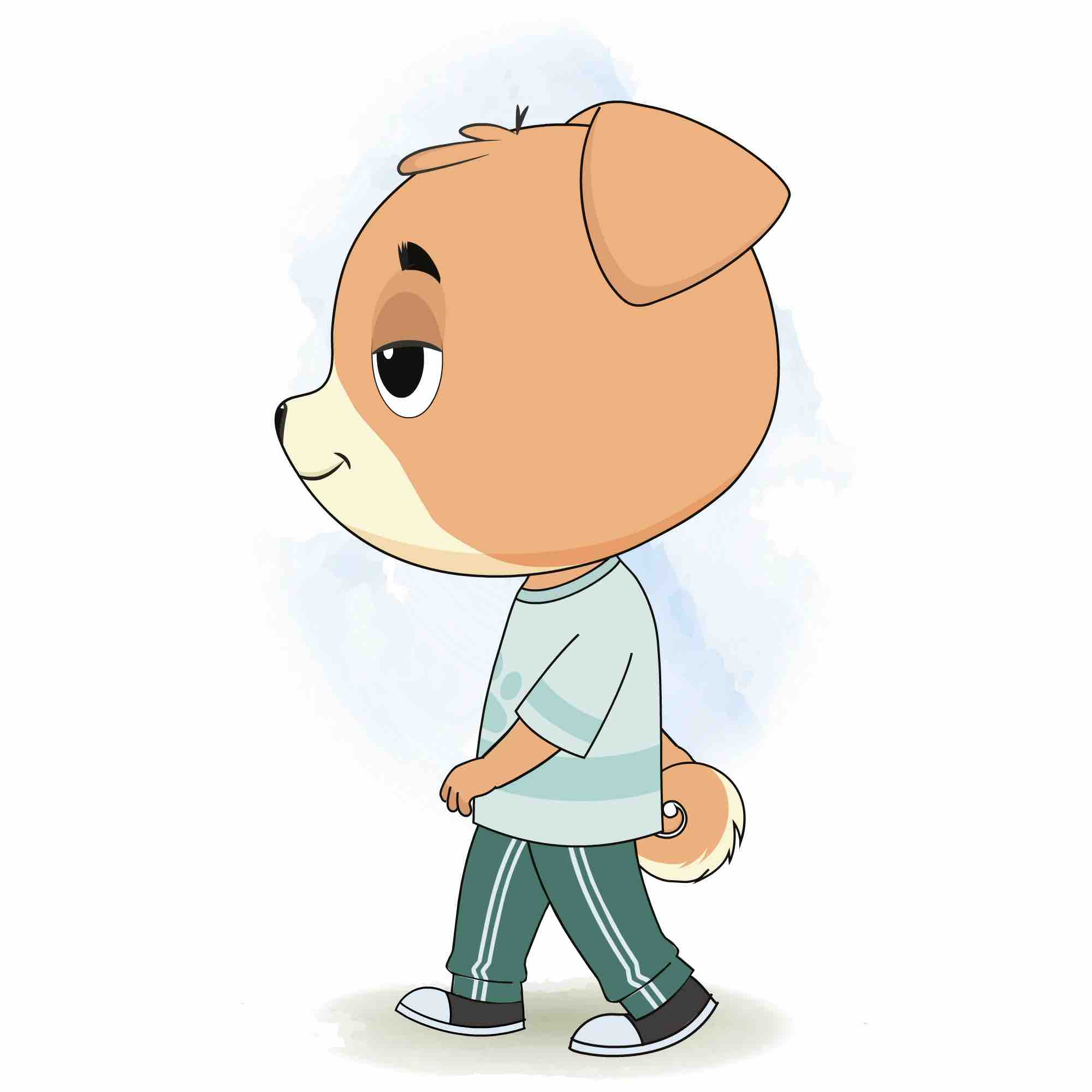 A dog walking side view animated cartoon character aka drag the dog