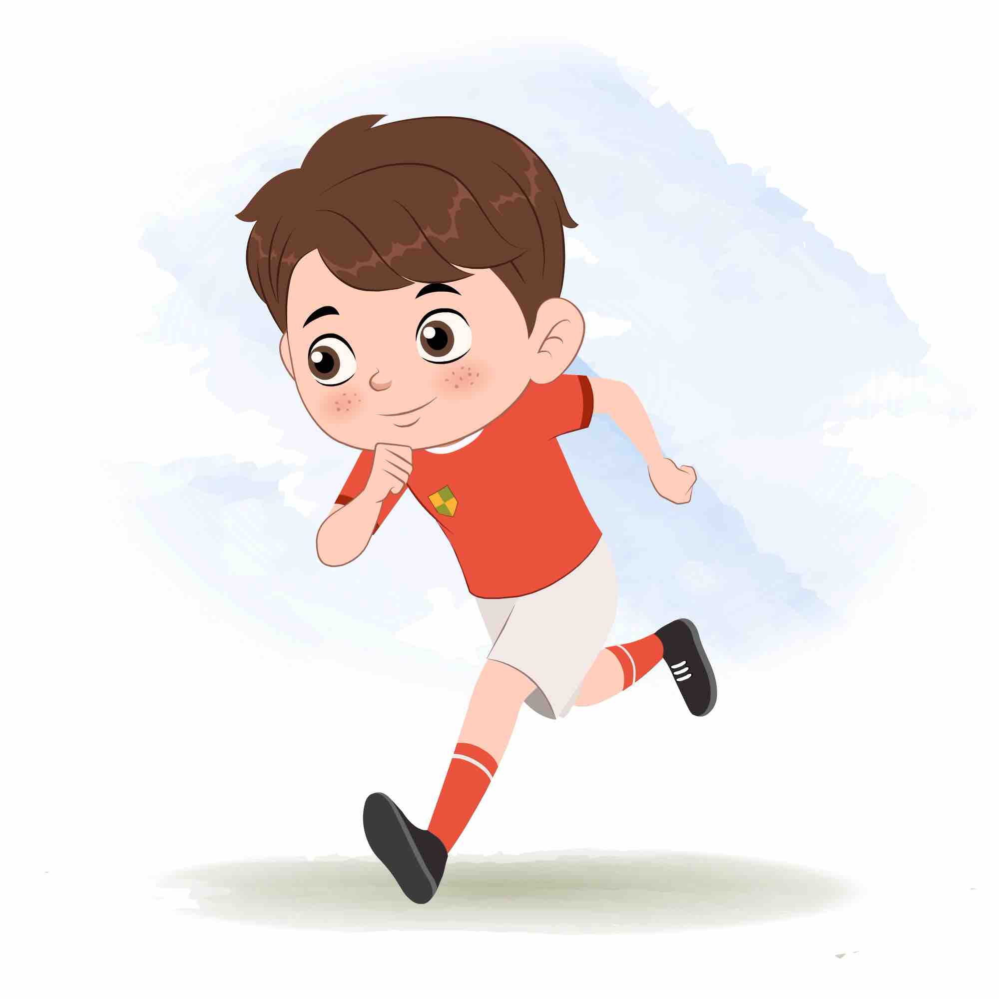 A cute sport boy running three quarter view animated cartoon character aka sai