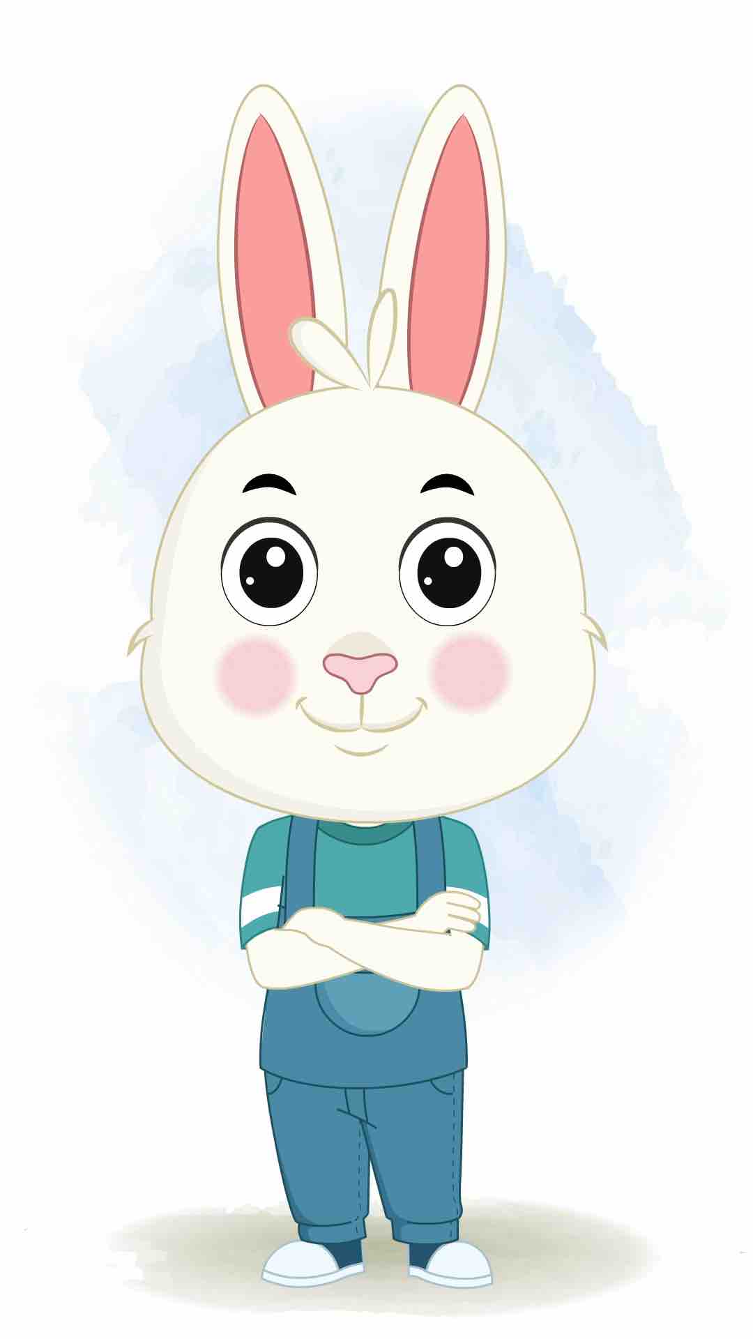 A rabbit standing with cross hand and talking animated cartoon character aka bunny the rabbit