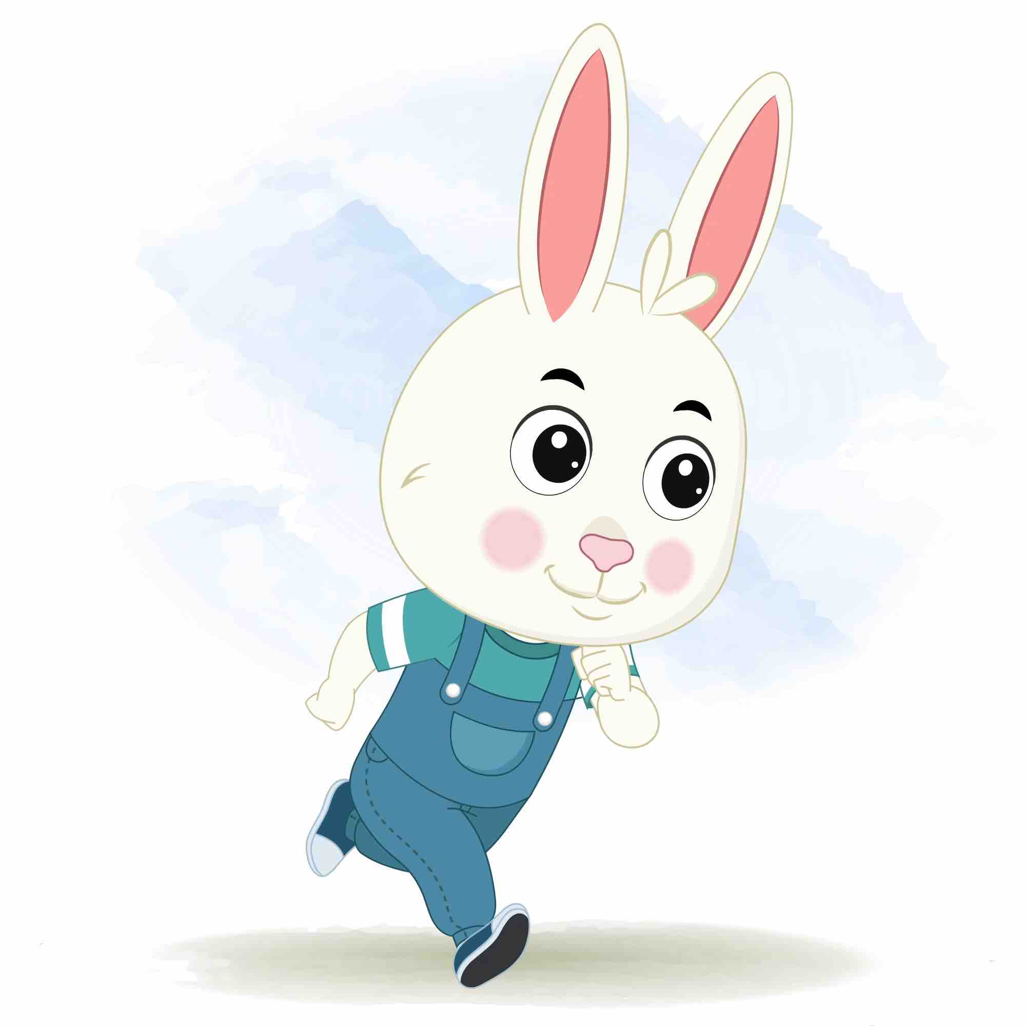 A rabbit running three quarter view animated cartoon character aka bunny the rabbit