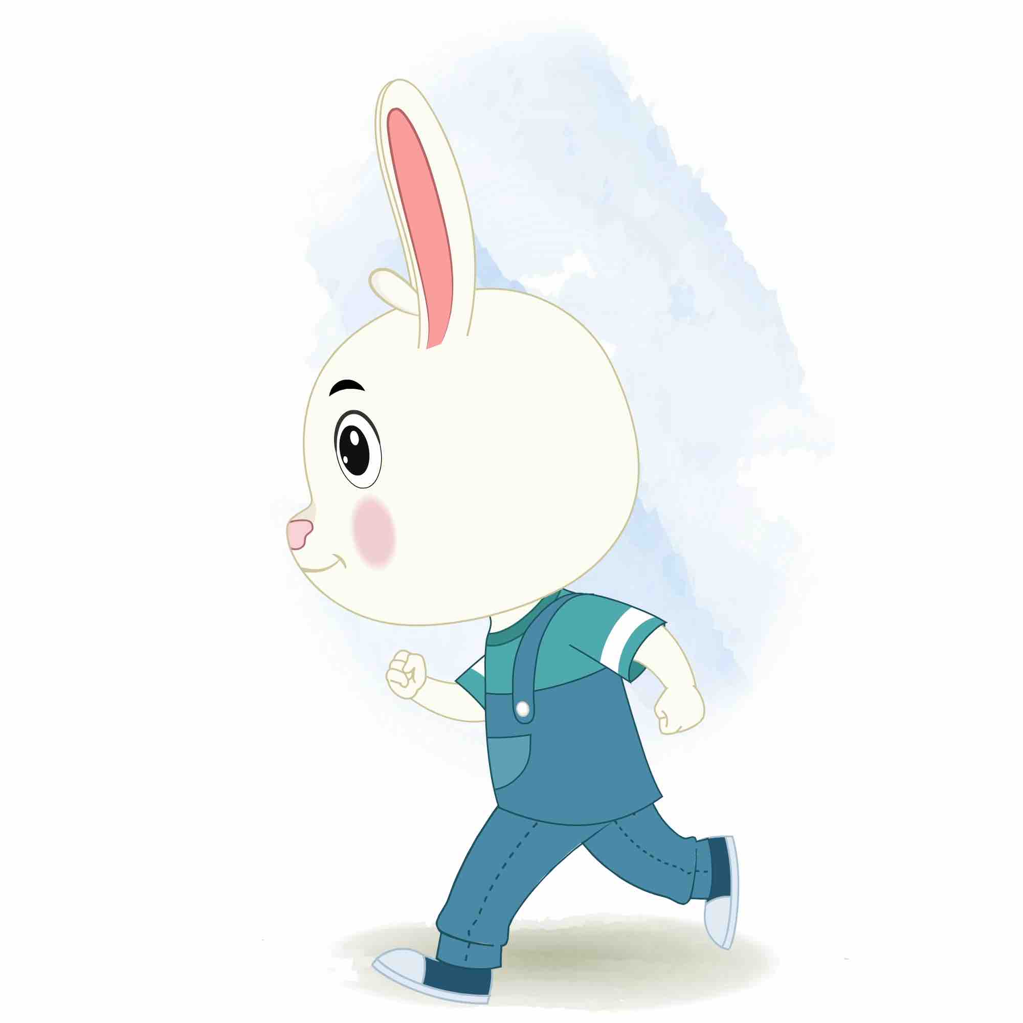 A rabbit running fast side view animated cartoon character aka bunny the rabbit