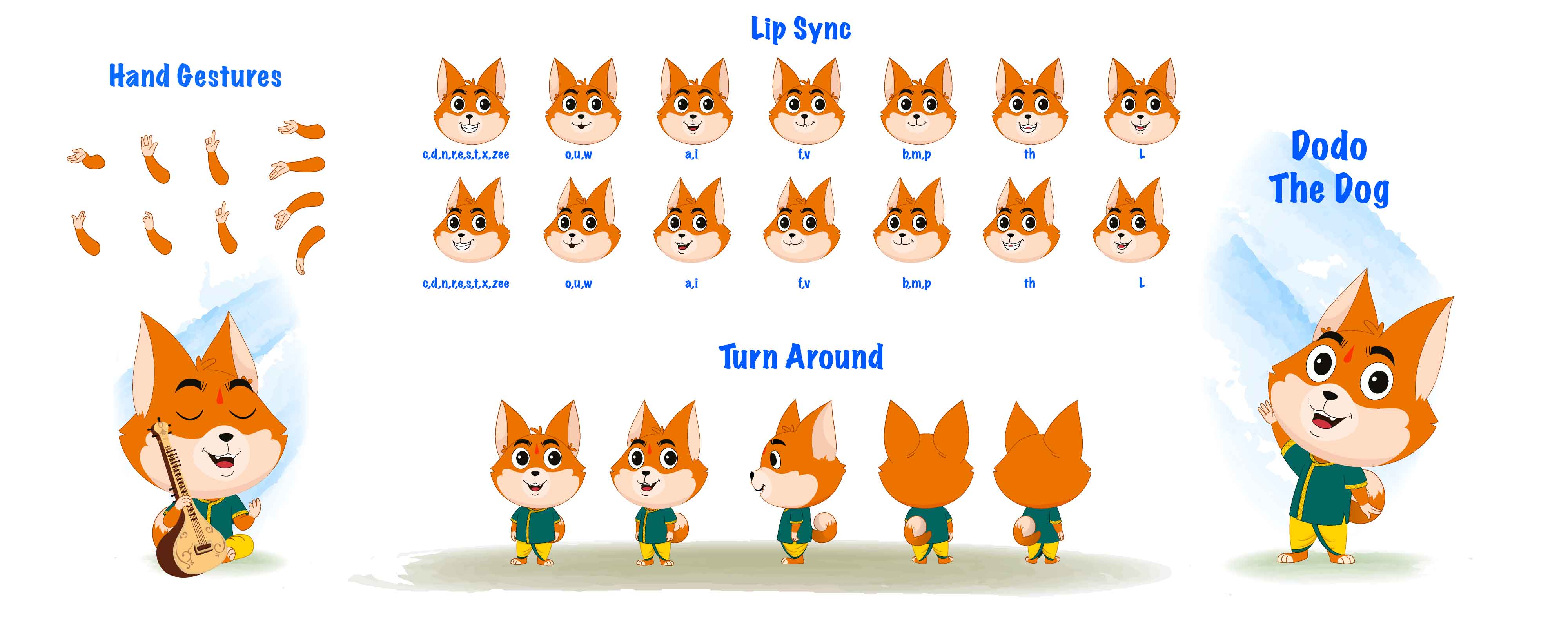 A little dog cartoon character construction/model sheet aka dodo the dog