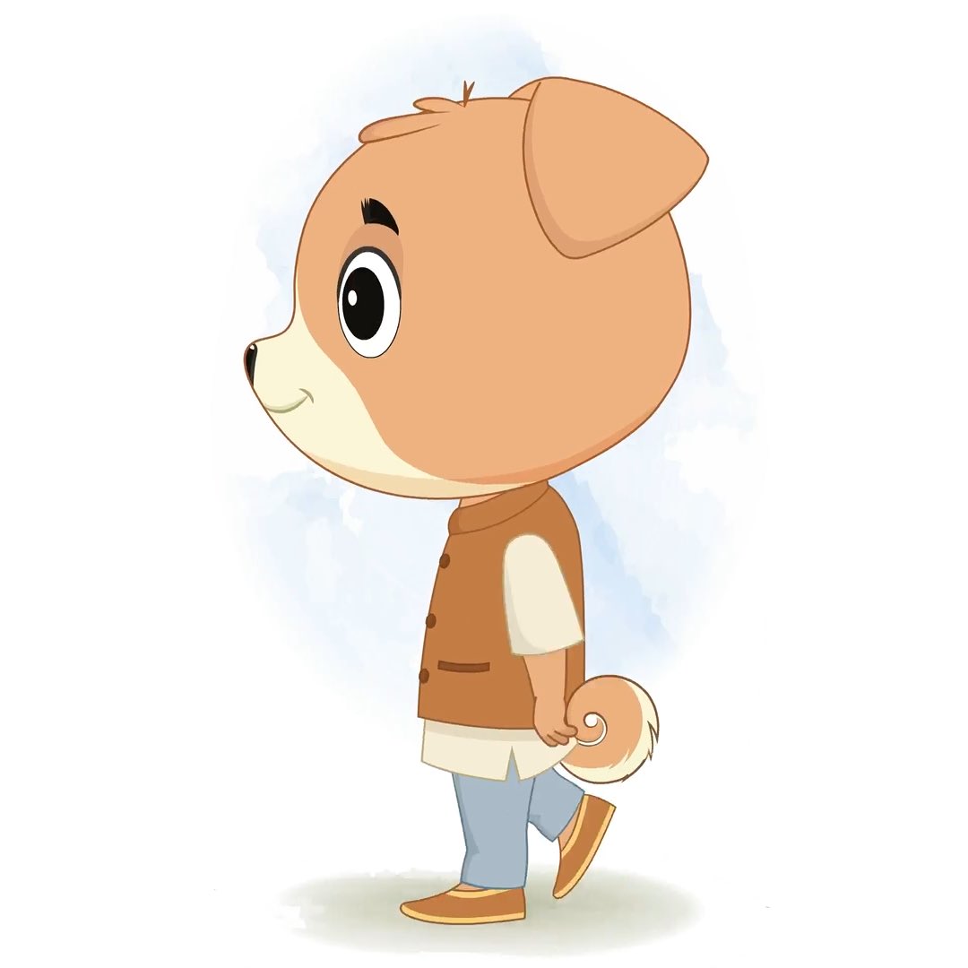 A cute little dog walking side view animated cartoon character aka tara the dog