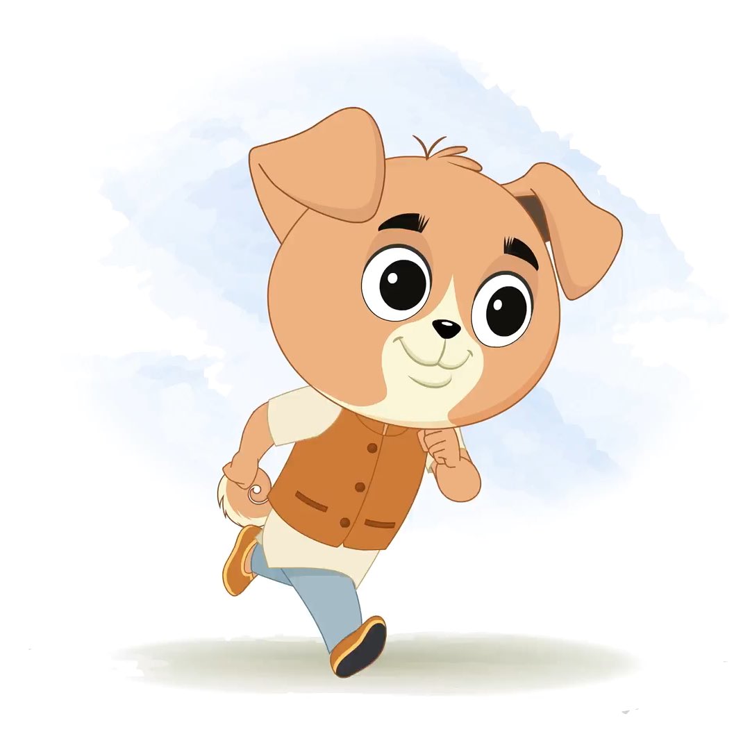 A cute little dog running three quarter view animated cartoon character aka tara the dog