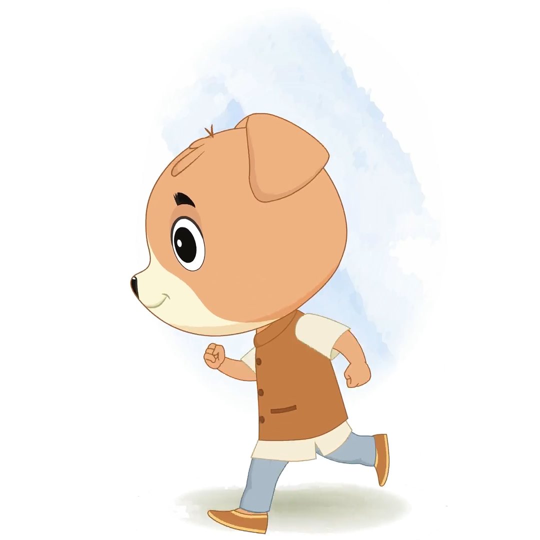 A cute little dog running fast side view animated cartoon character aka tara the dog