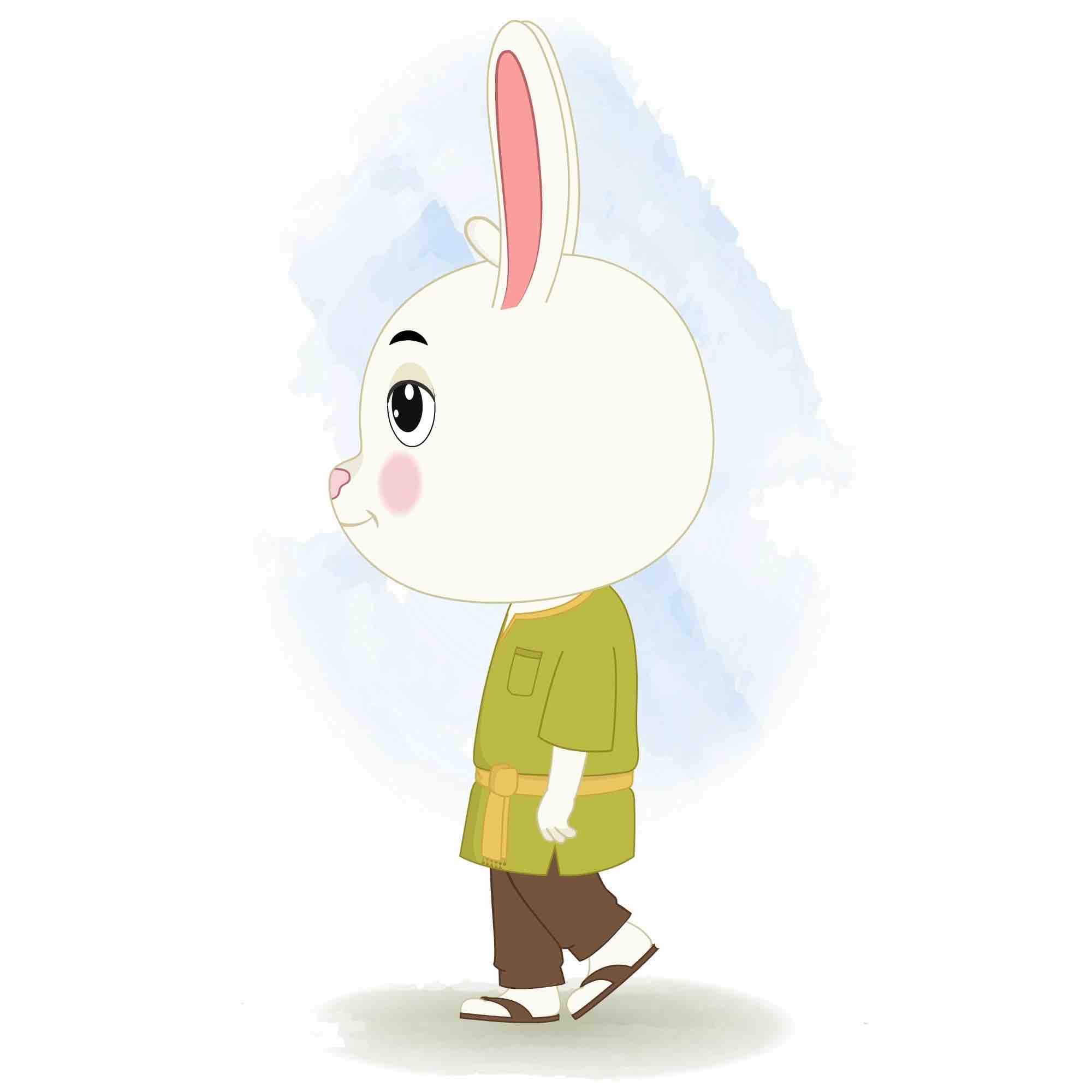 A rabbit walking side view animated cartoon character aka heera the rabbit