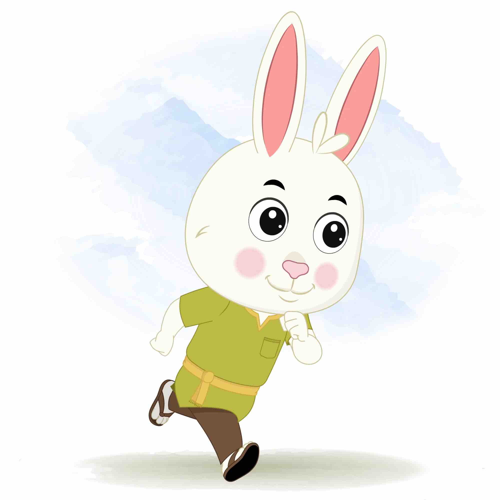 A rabbit running three quarter view animated cartoon character aka heera the rabbit