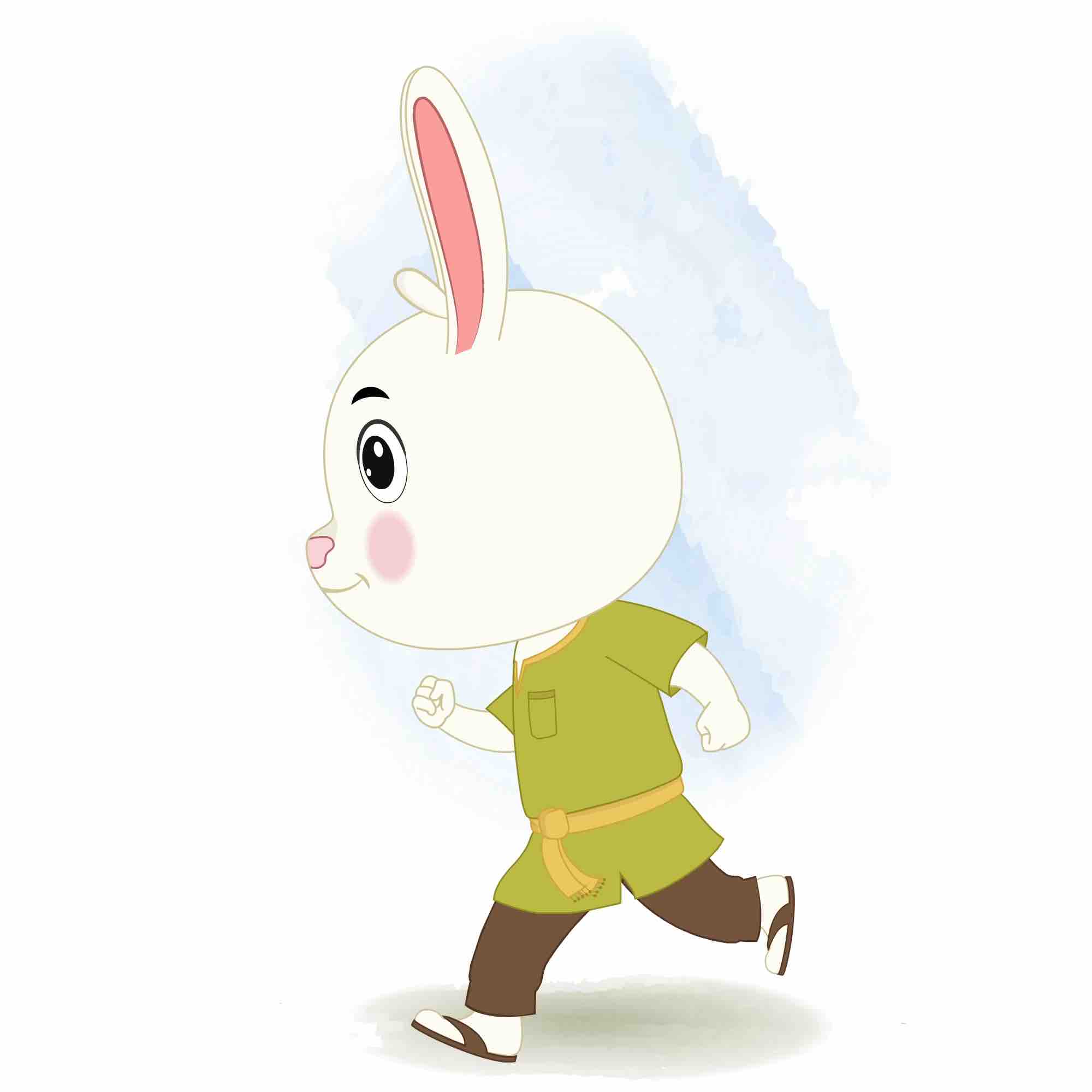 A rabbit running fast side view animated cartoon character aka heera the rabbit