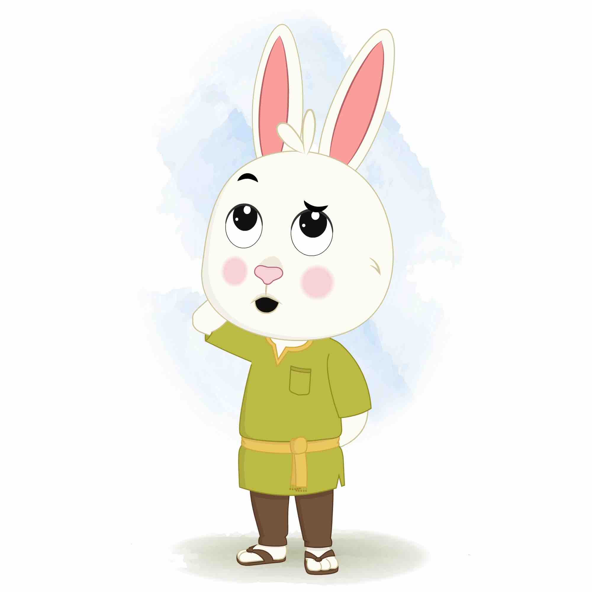 A confused rabbit animated cartoon character aka heera the rabbit