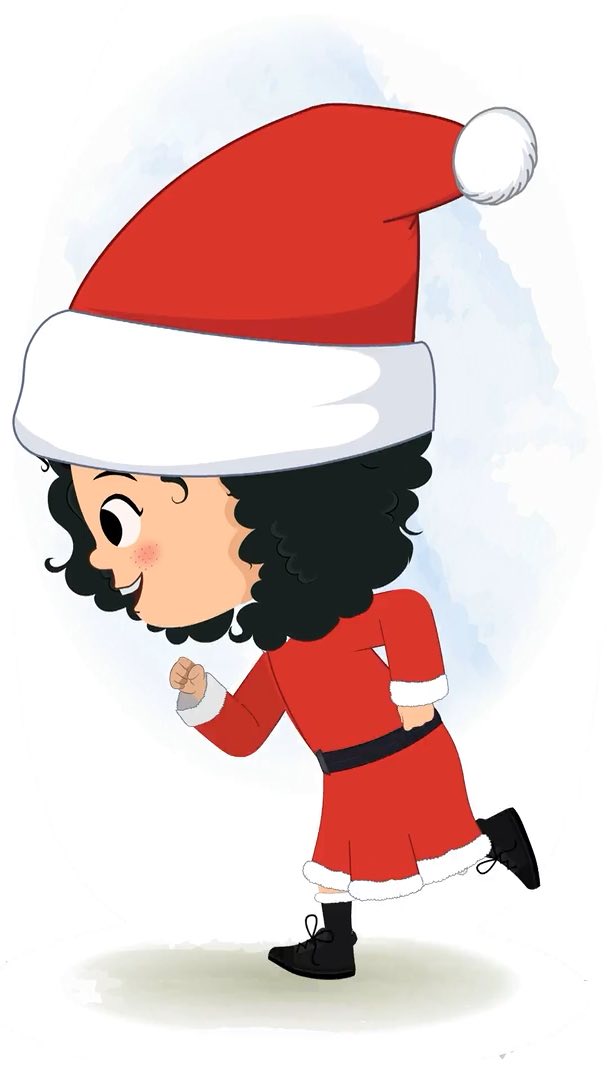 A christmas girl running fast side view animated cartoon character aka tina