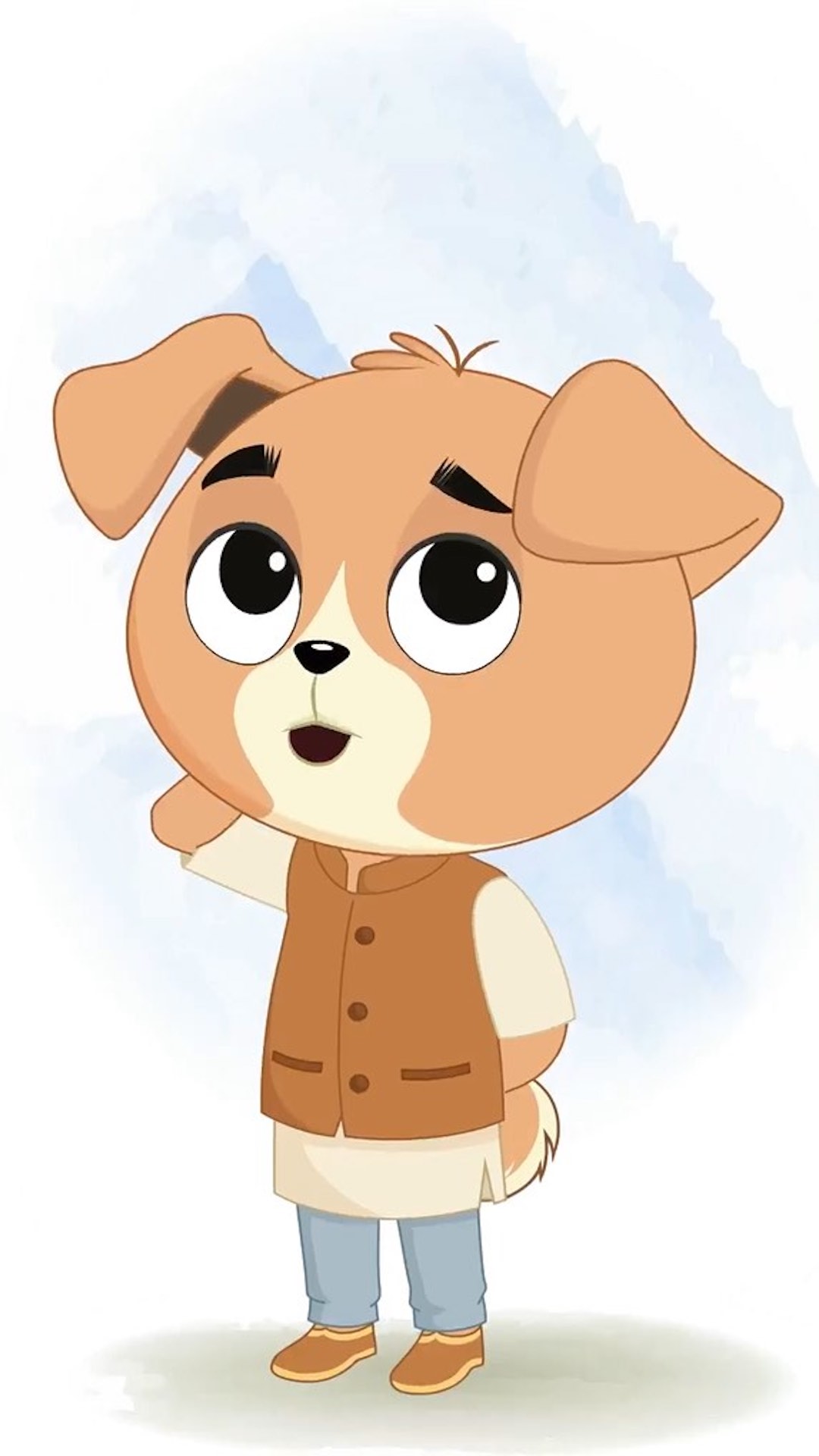 A cute little confused dog animated cartoon character aka tara the dog