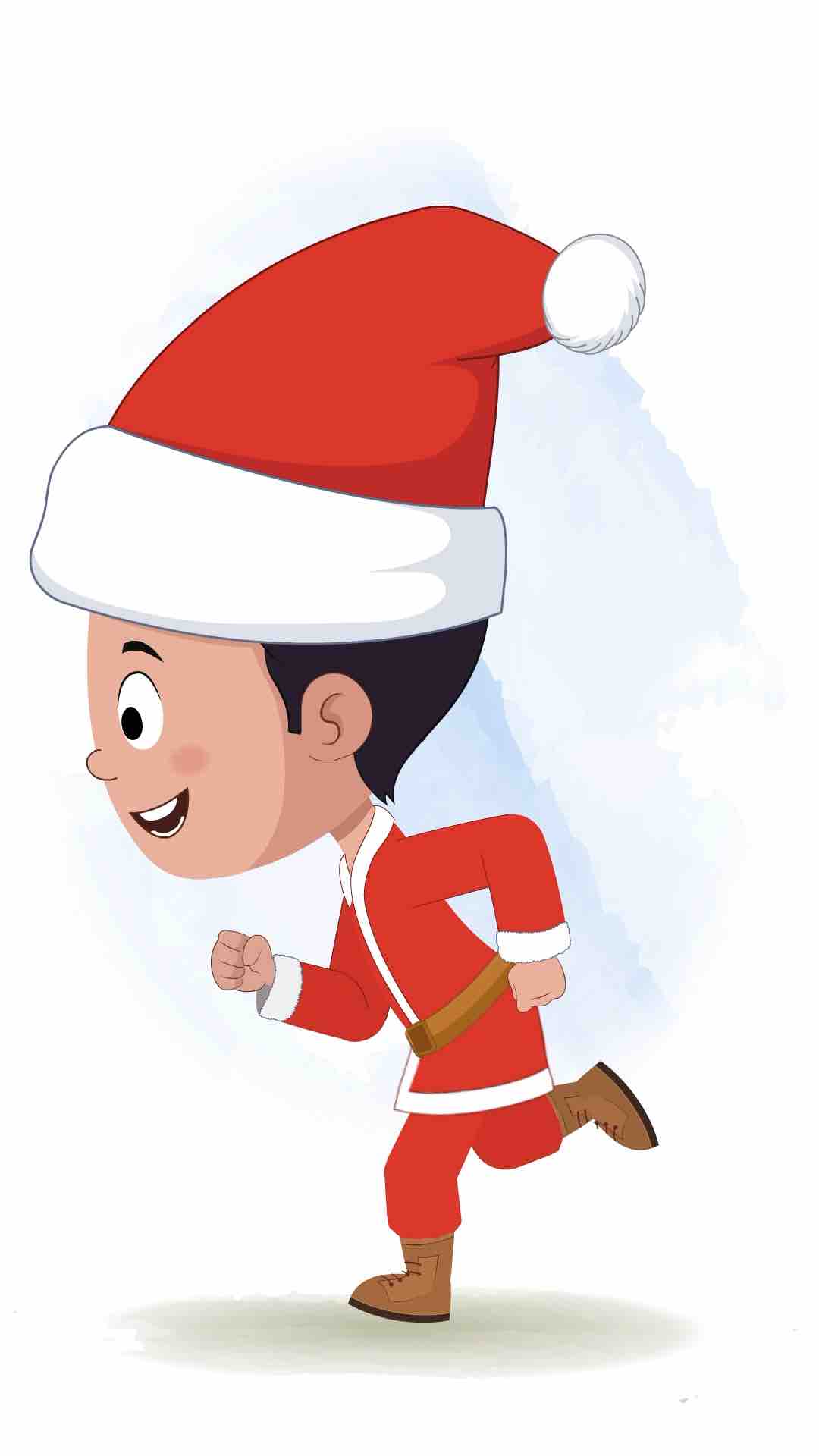 A christmas boy running fast side view animated cartoon character aka tim