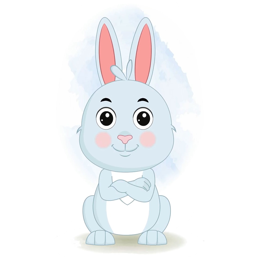 A cute rabbit standing with cross hand and talking animated cartoon character aka drax the rabbit