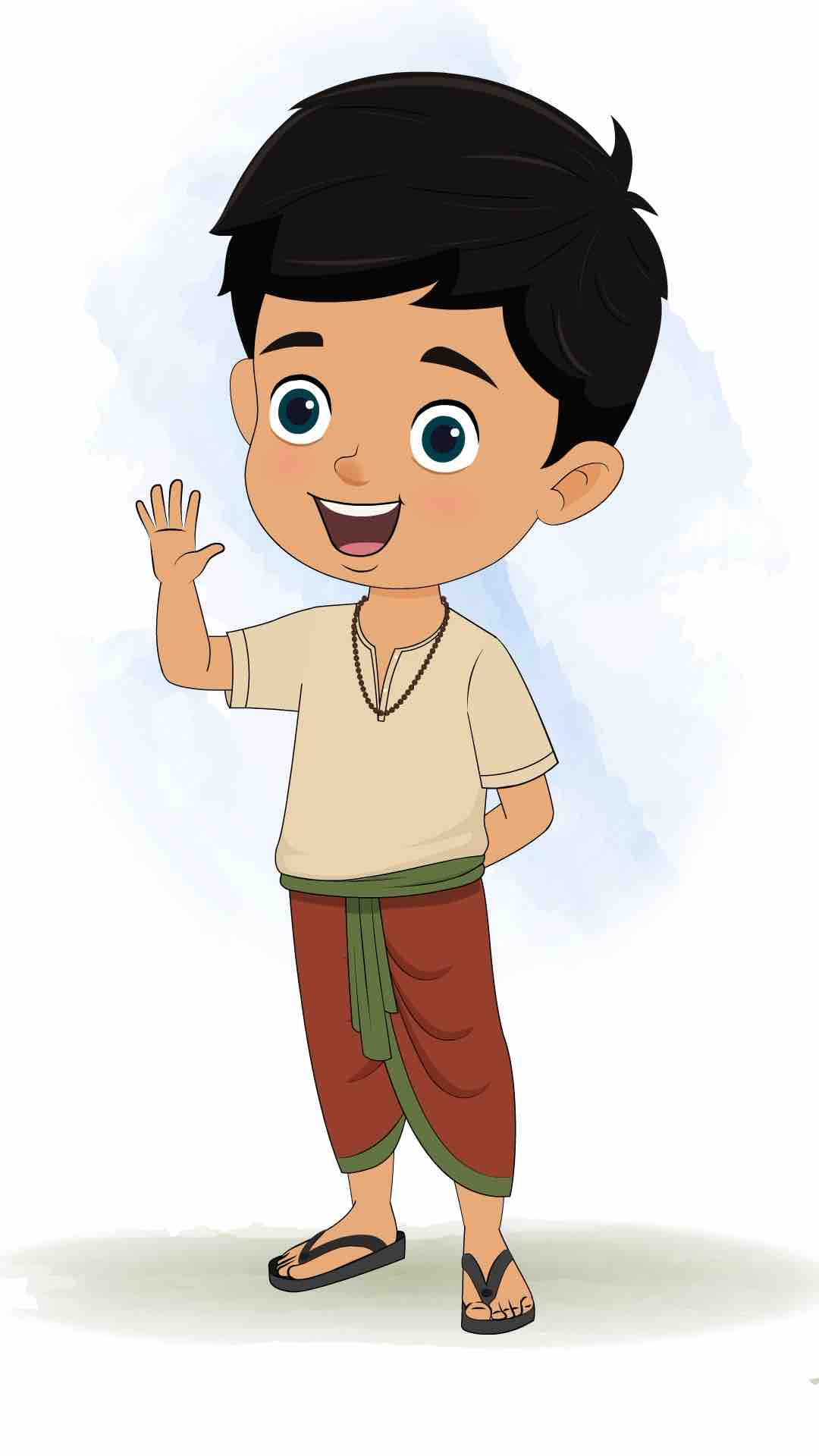 A boy in dhoti saying hello animated cartoon character aka rohan