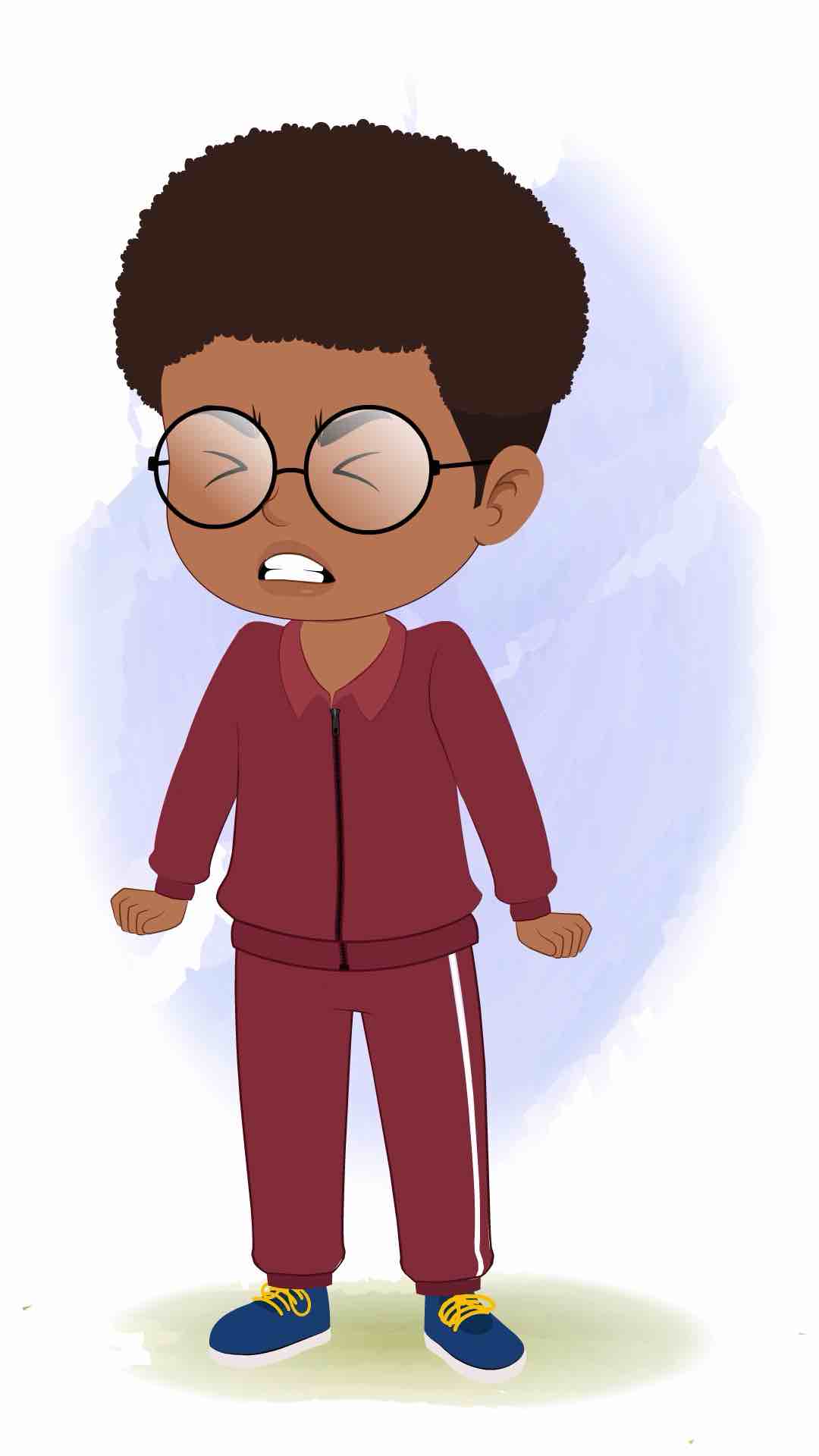 An angry cute black boy animated cartoon character aka advik