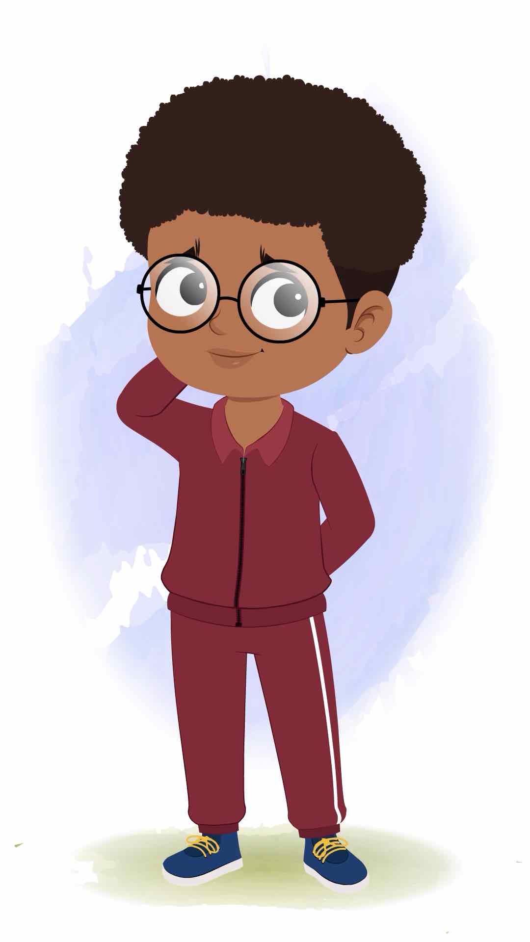 A confused cute black boy animated cartoon character aka advik