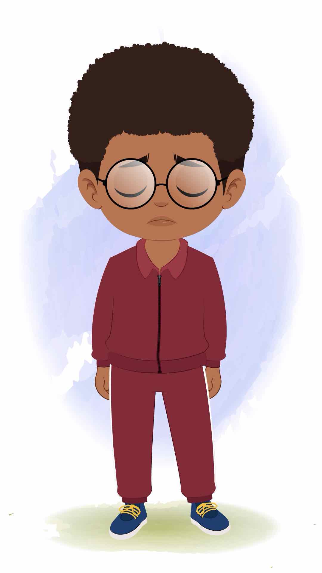 A cute sad black boy animated cartoon character aka advik