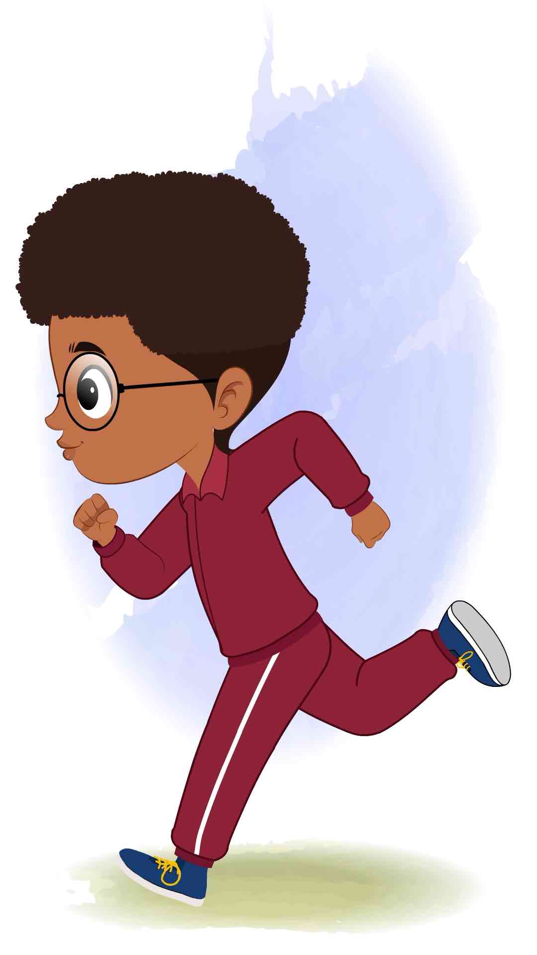 A cute black boy running fast side view animated cartoon character aka advik