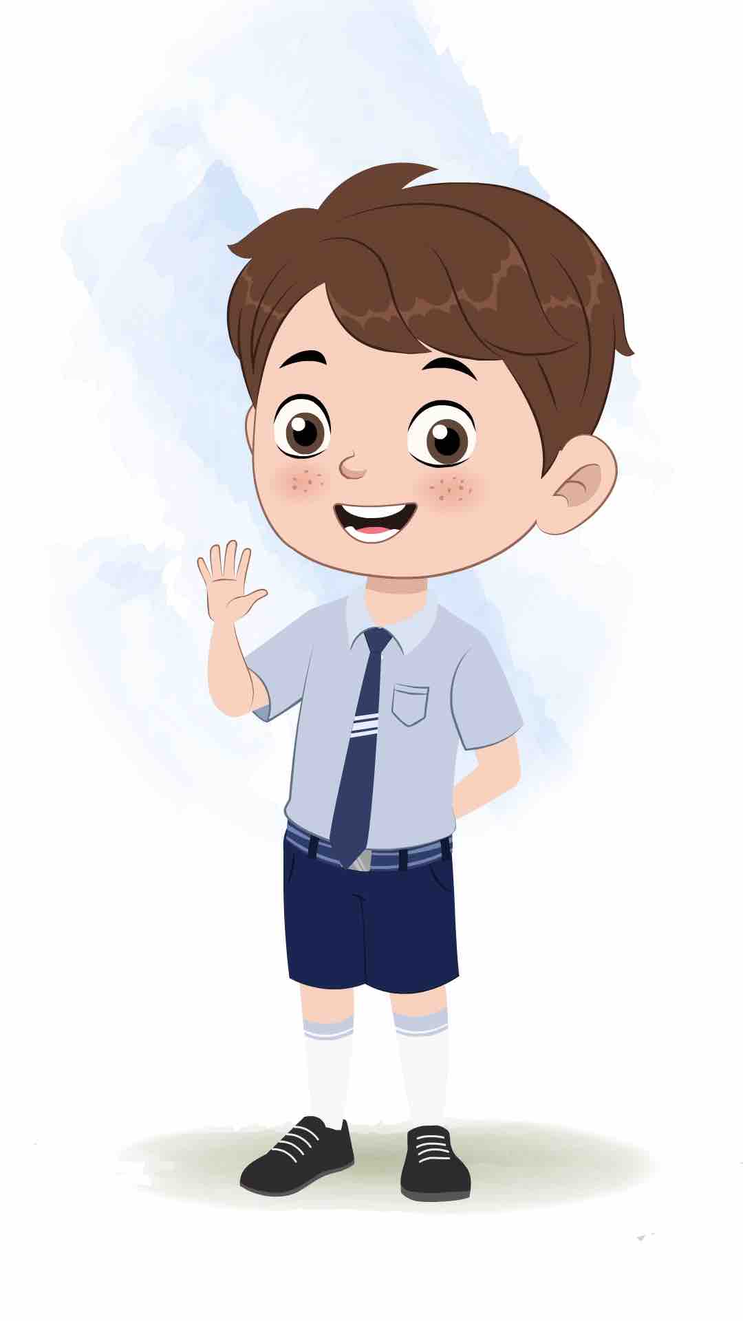 A cute little school boy saying hello animated cartoon character aka patrick