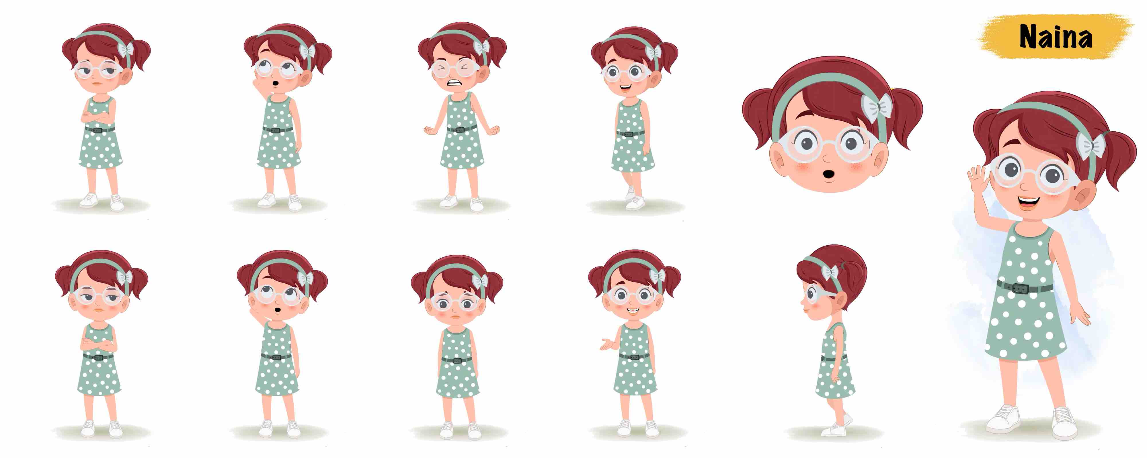 Cute little girl animated vector cartoon character model sheet AKA Naina