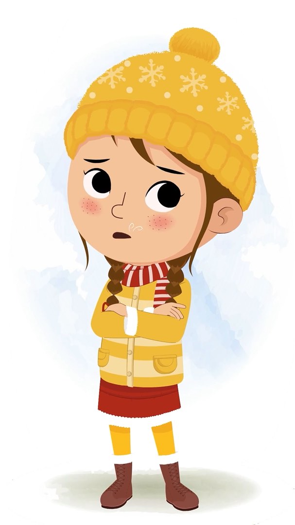 A cute annoyed girl in winter clothes animated cartoon character aka nancy