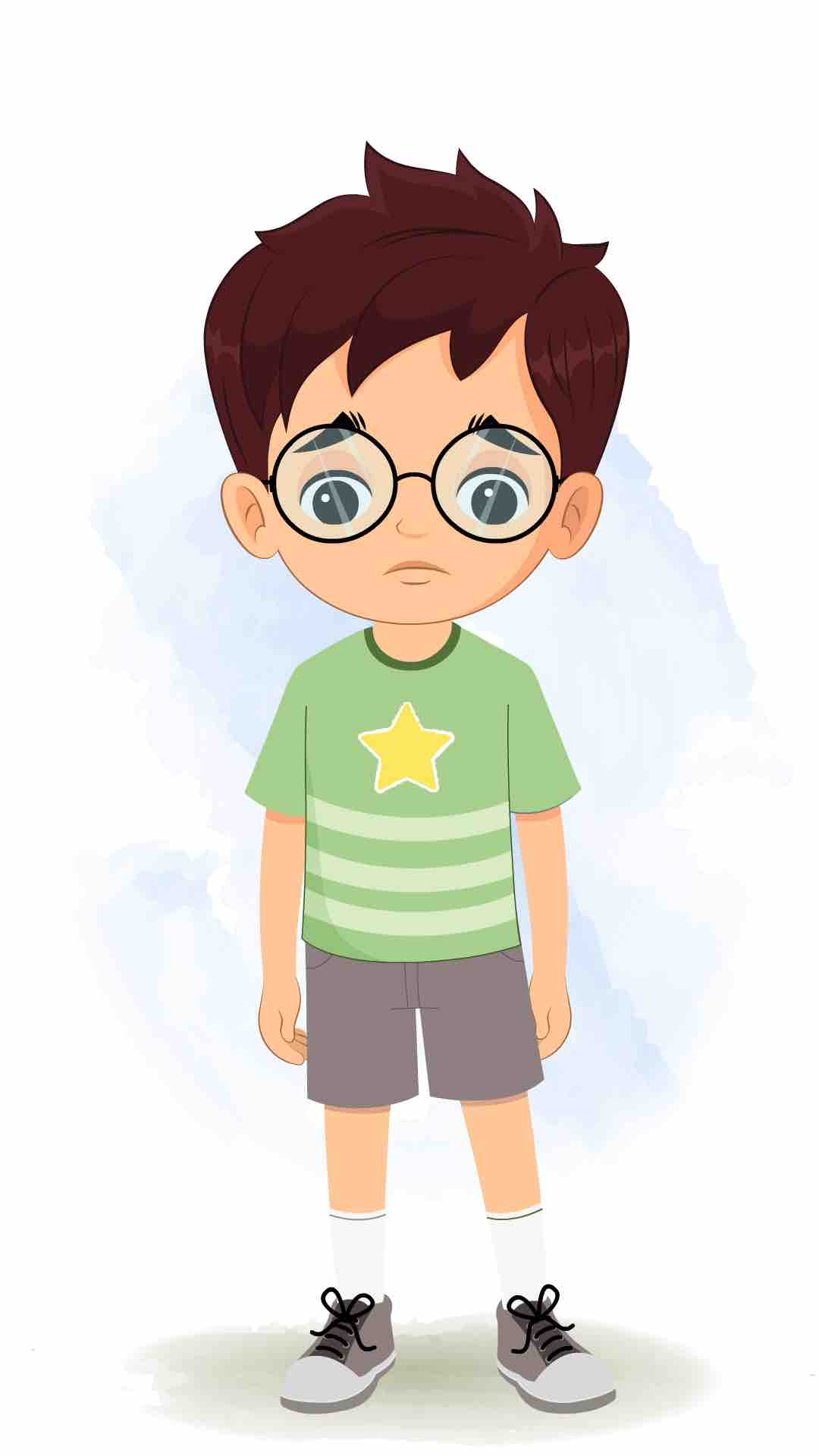 A cute boy sad animated cartoon character aka harry