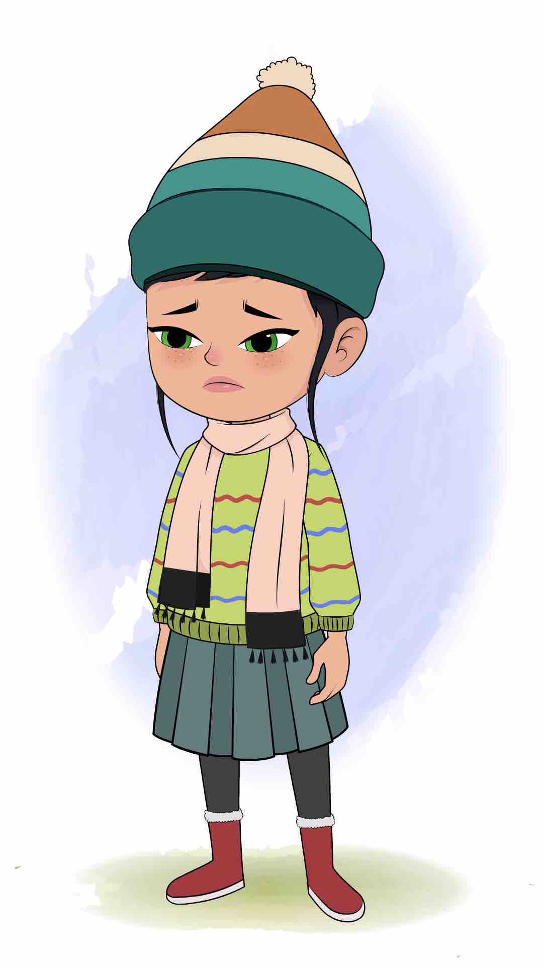 A cute sad girl animated cartoon character aka micki