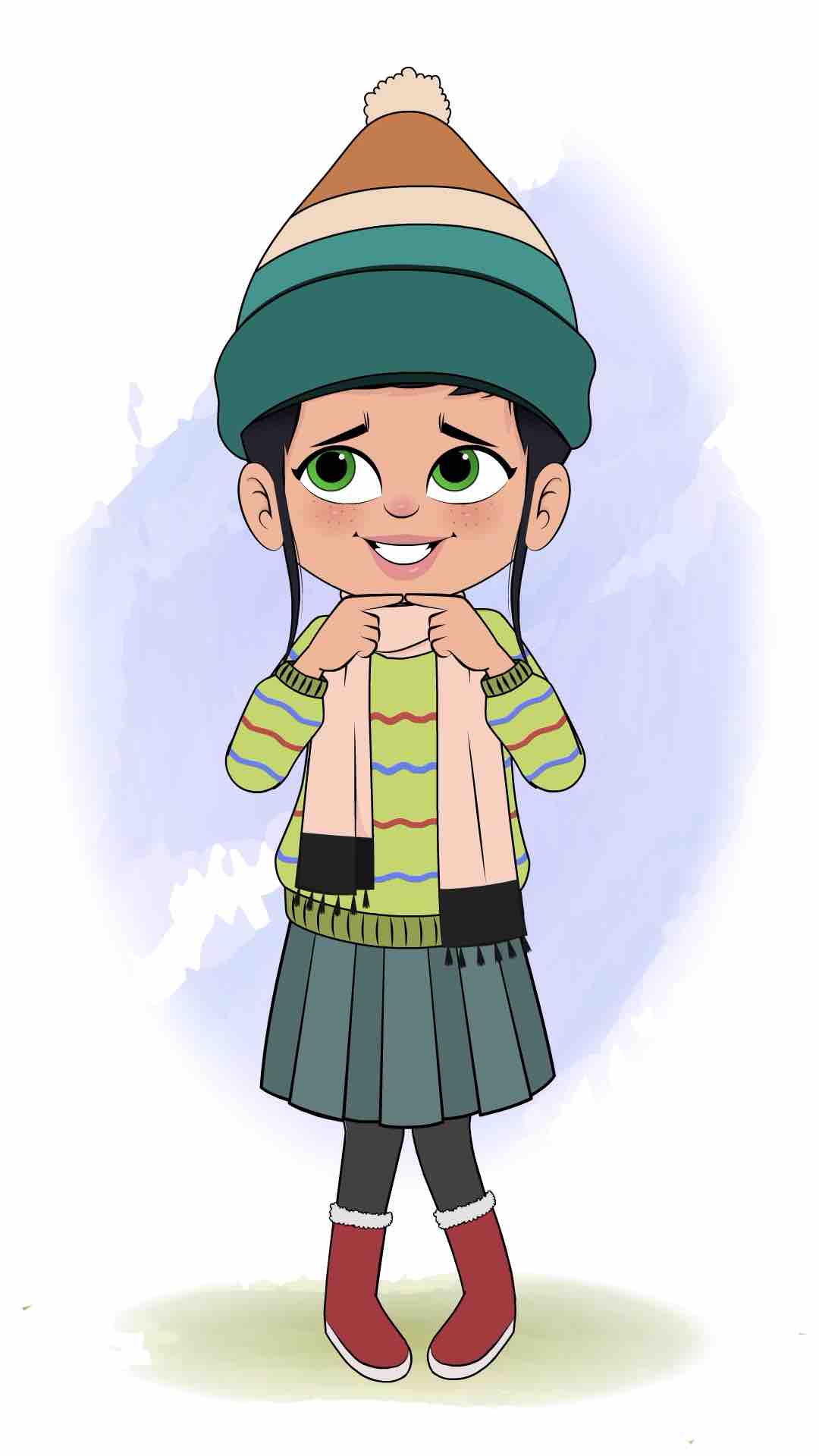 A cute nervous girl animated cartoon character aka micki