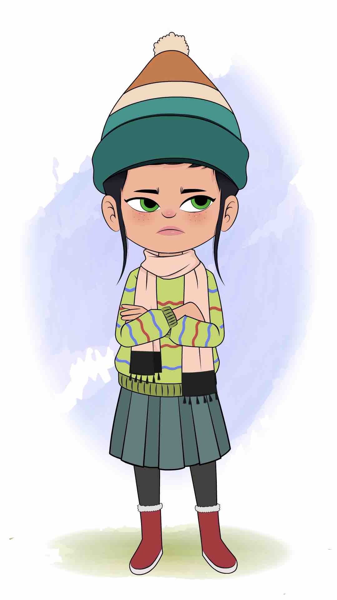 An annoyed cute girl animated cartoon character aka micki