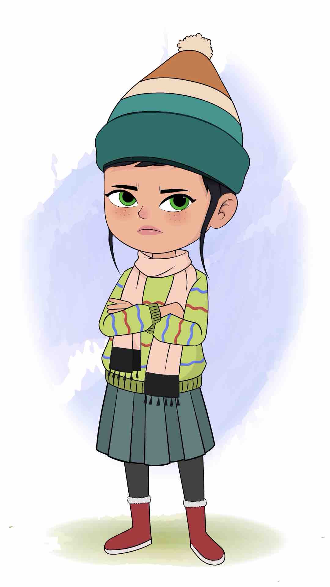 An annoyed cute girl animated cartoon character aka micki