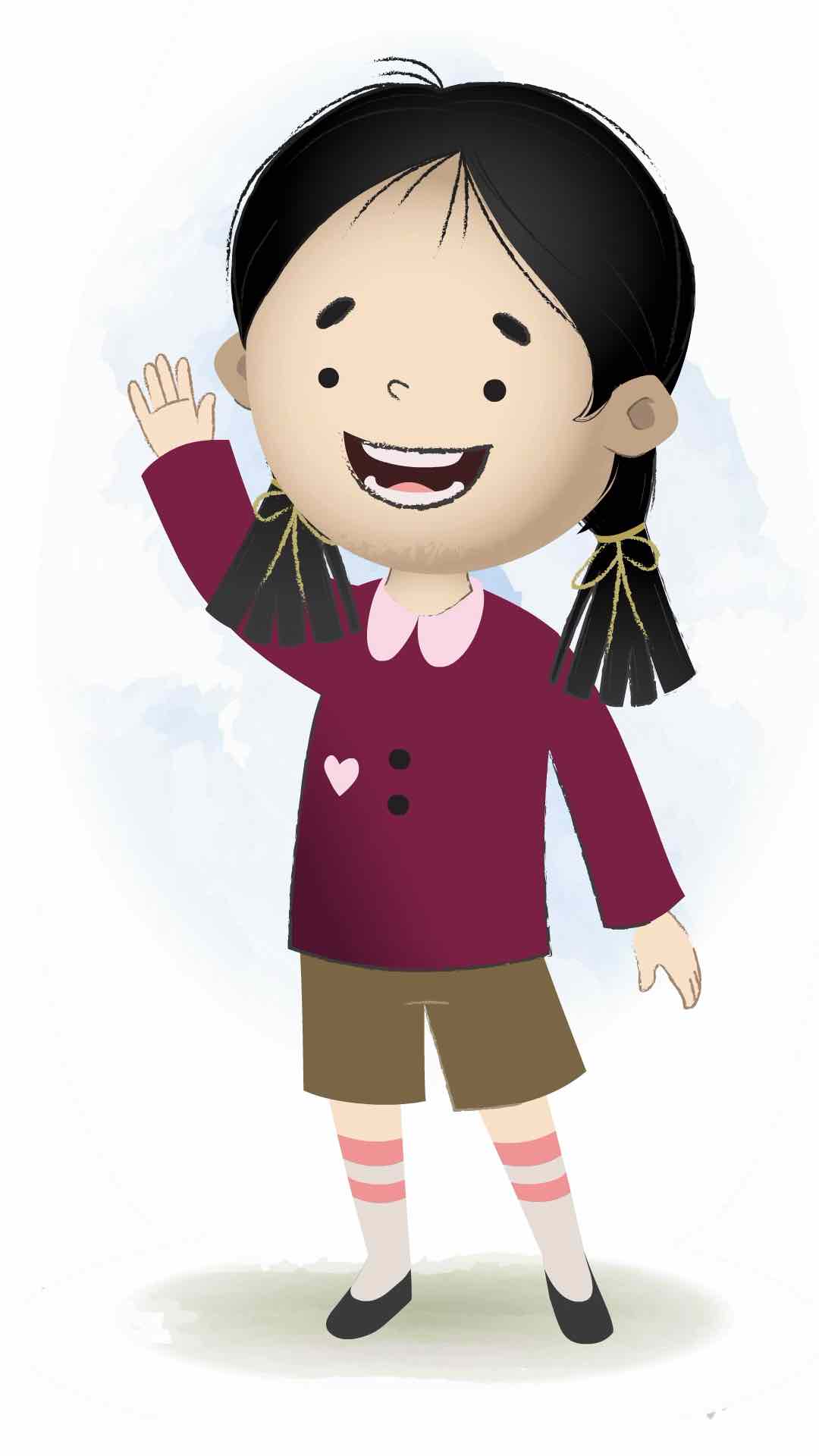 A school girl saying hello animated cartoon character aka chiku