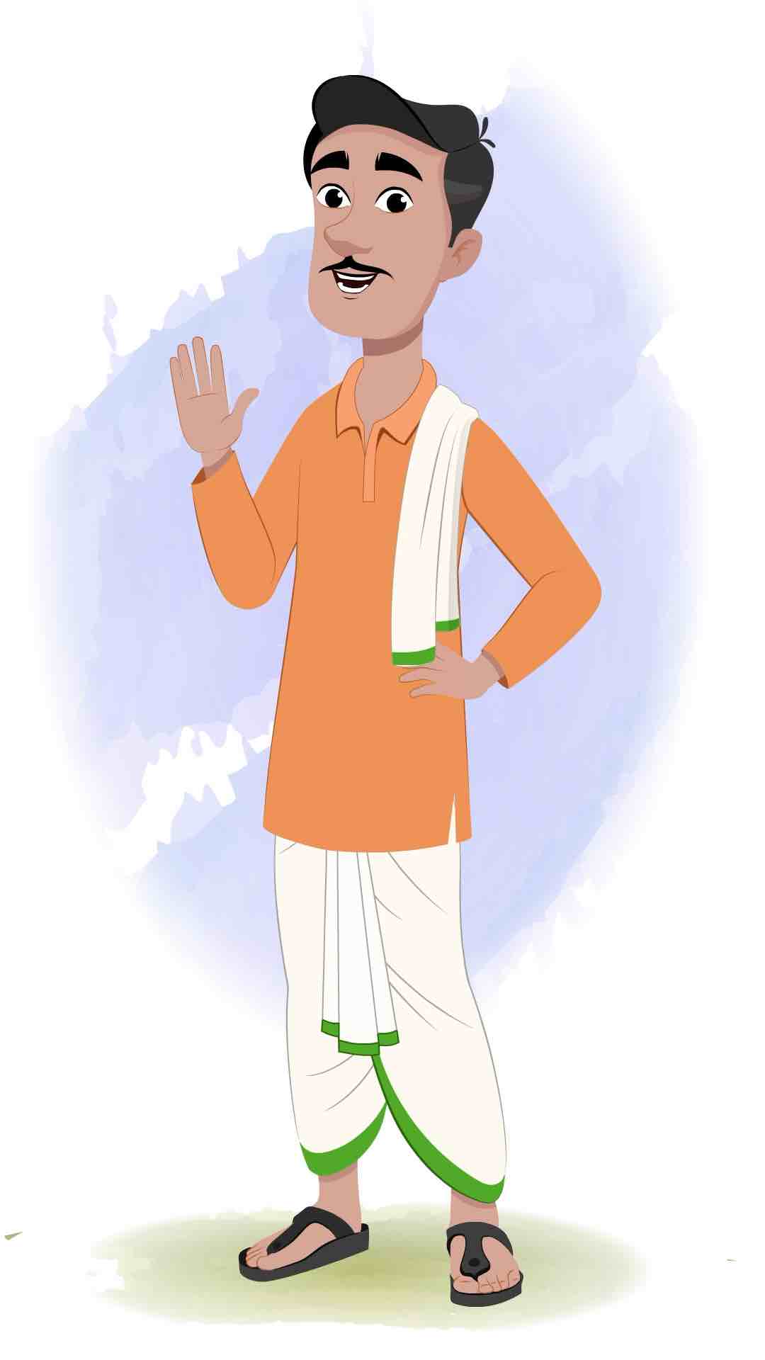 An Indian farmer saying hello animated cartoon character AKA Ram Chandra