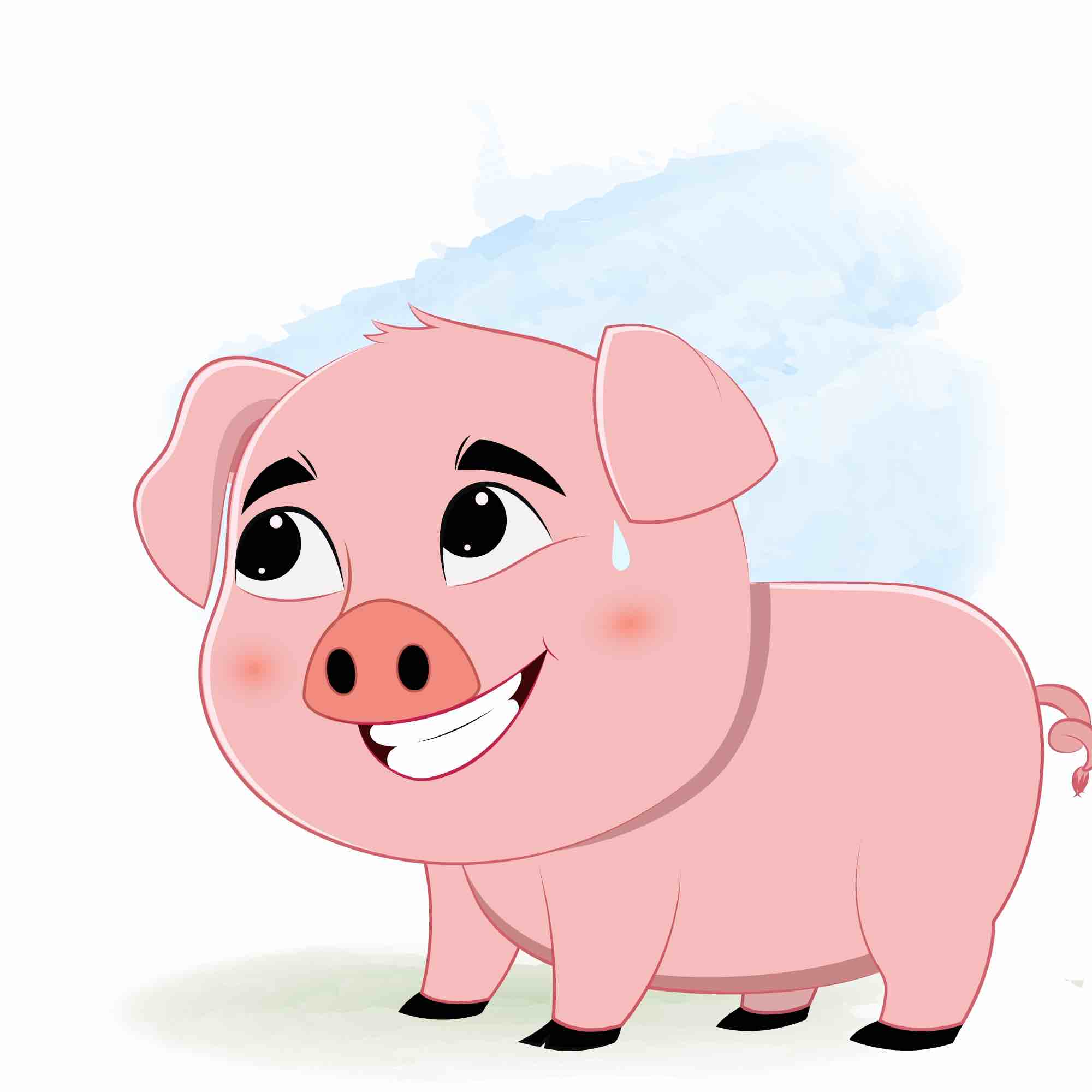 A nervous cute pig animated cartoon character aka lilu the pig