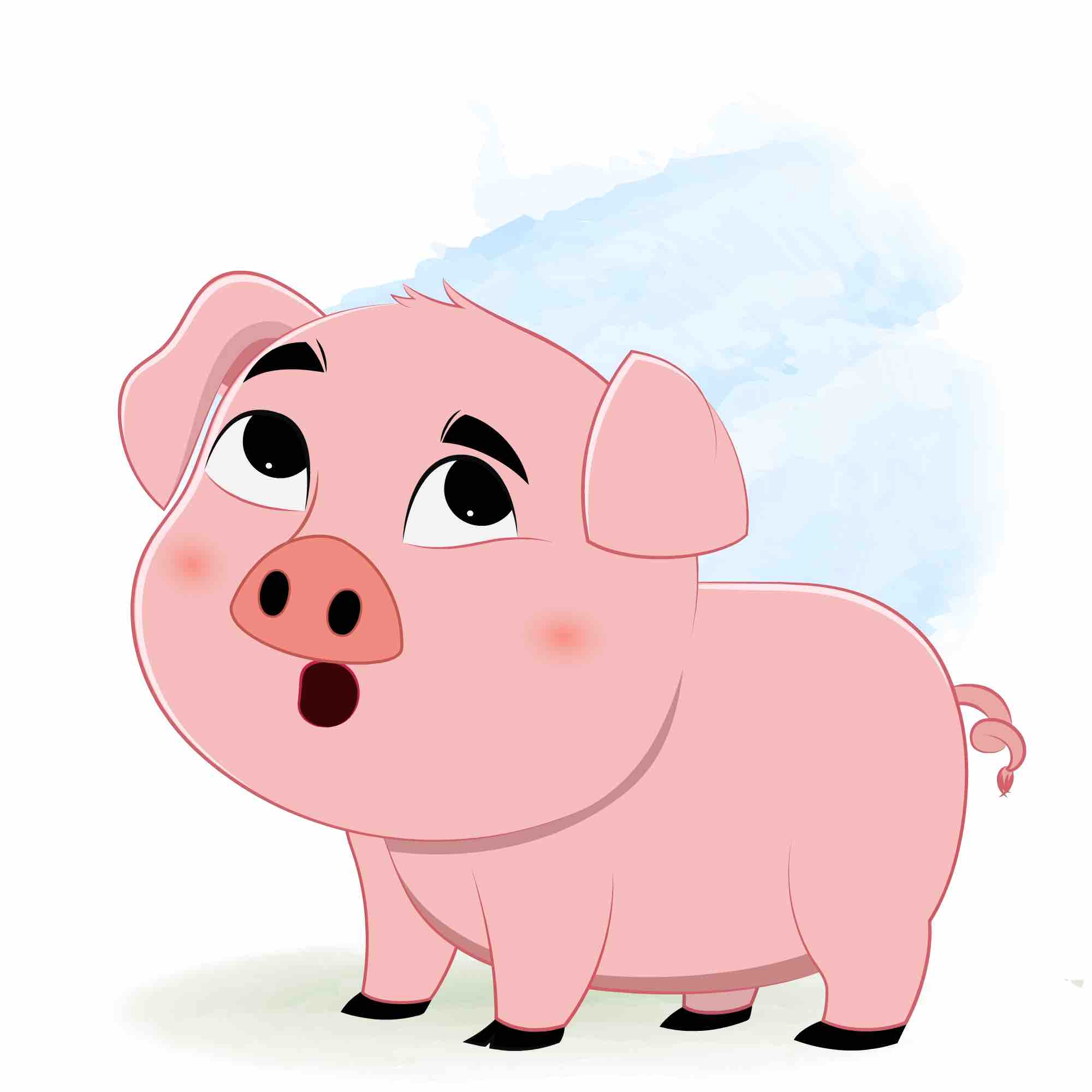 A confused cute pig animated cartoon character aka lilu the pig