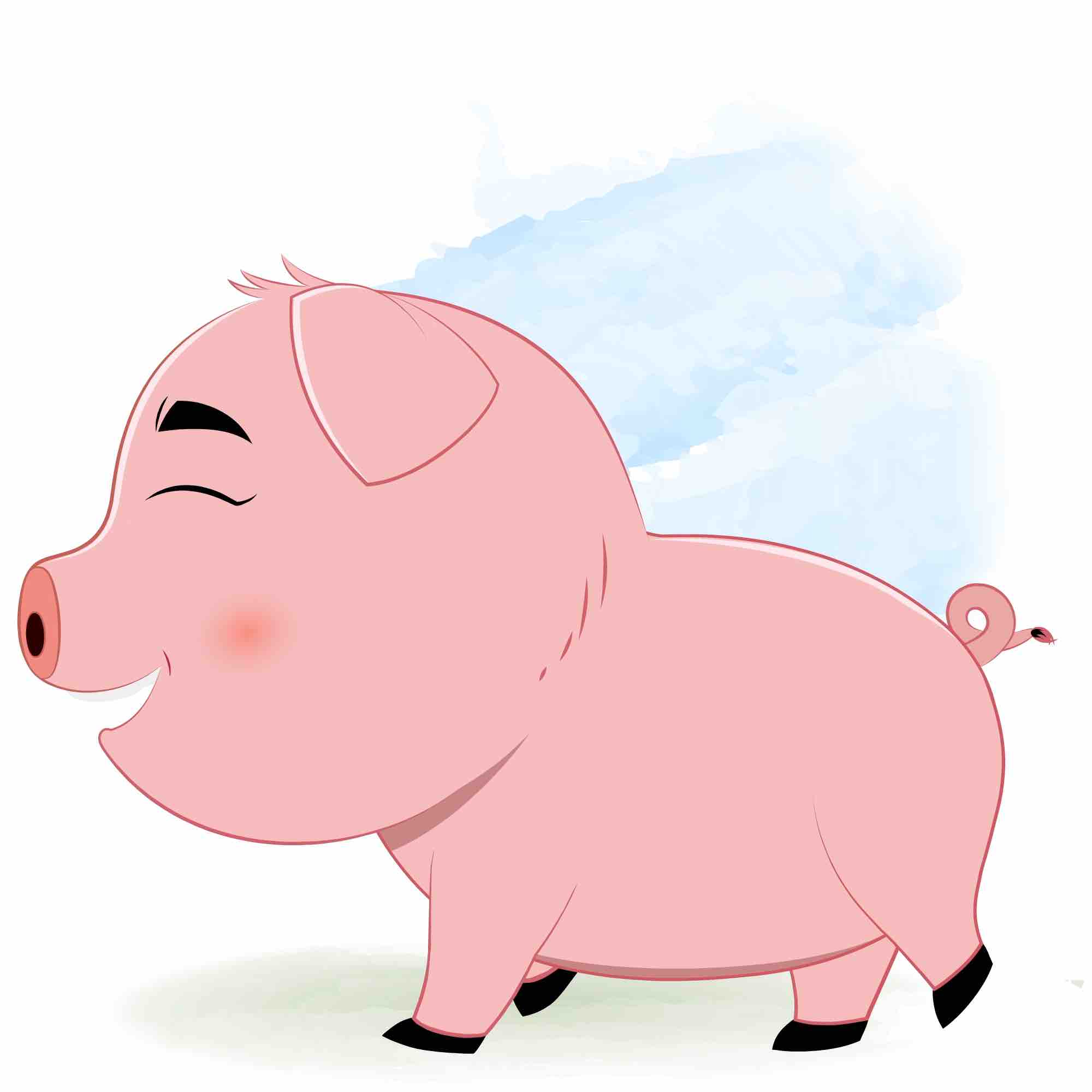 A cute pig walking in side view animated cartoon character aka lilu the pig