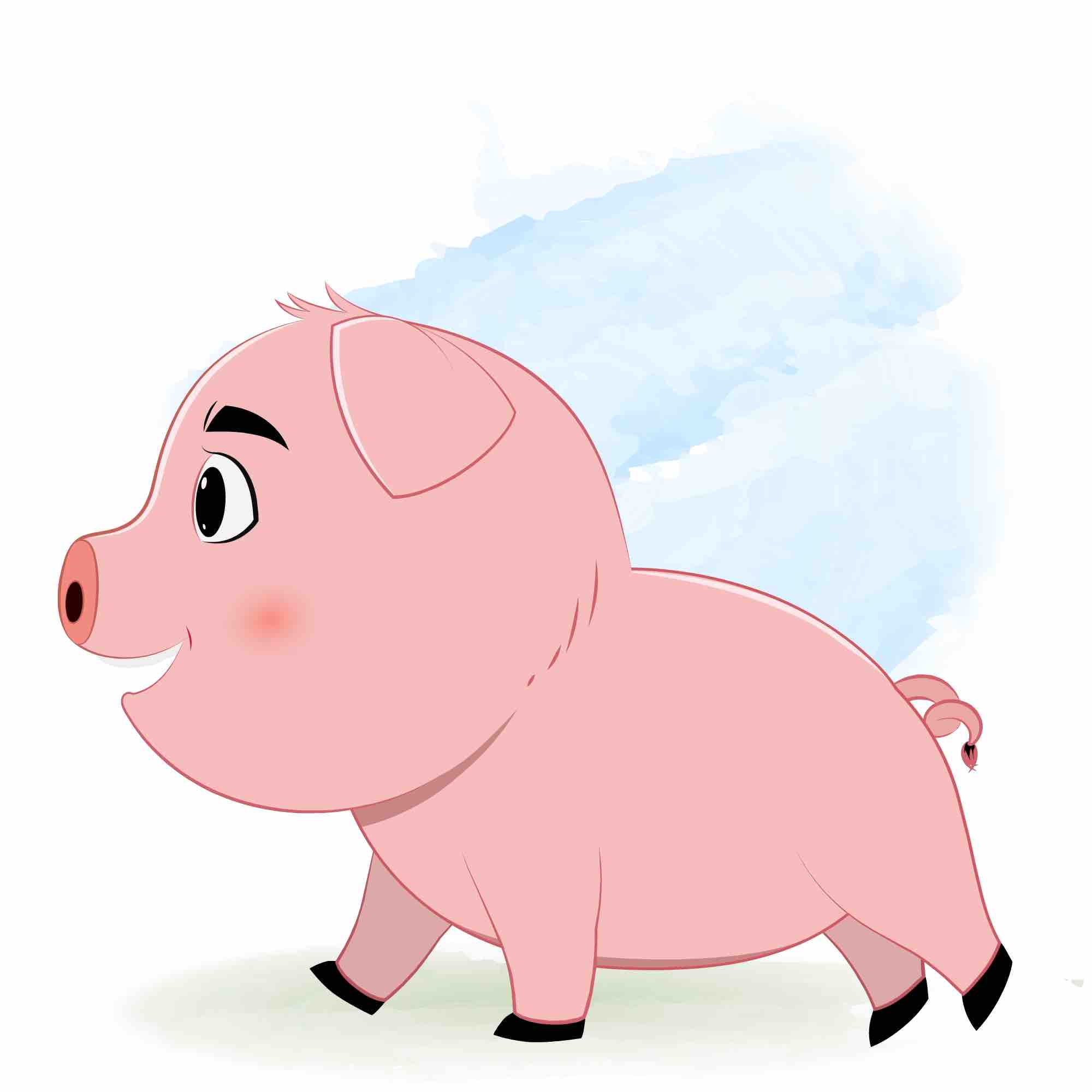 A cute pig running fast side view animated cartoon character aka lilu the pig