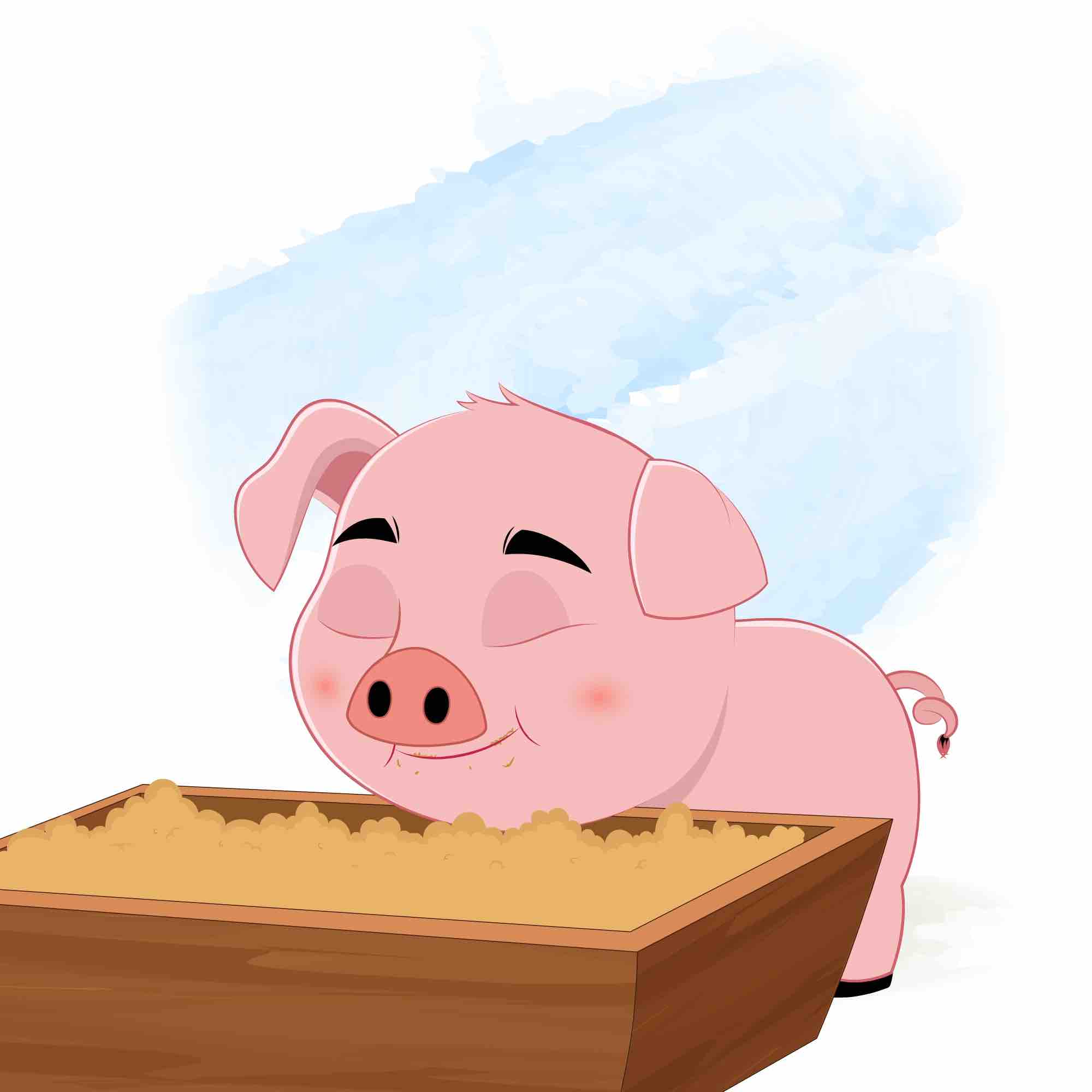 A cute pig eating food animated cartoon character aka lilu the pig