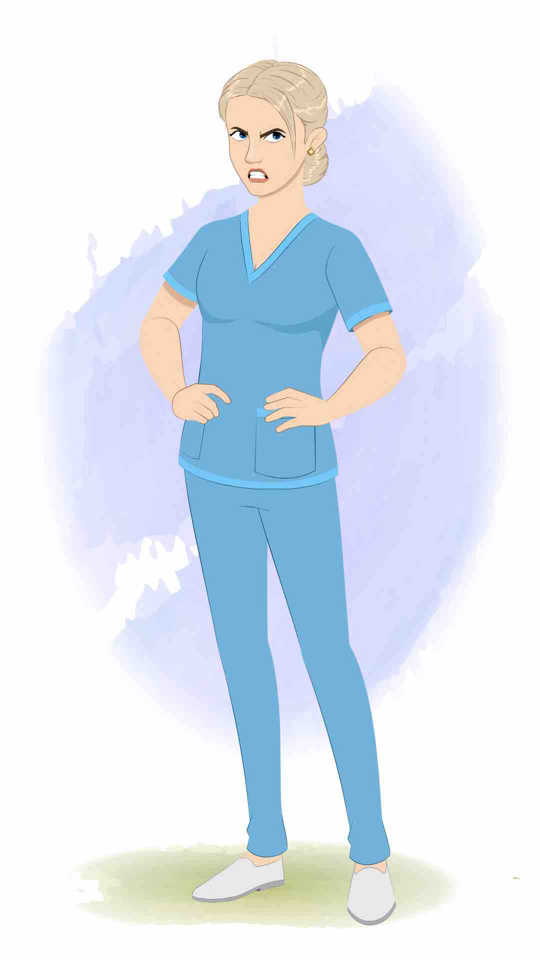 A beautiful female angry nurse animated cartoon character aka amy