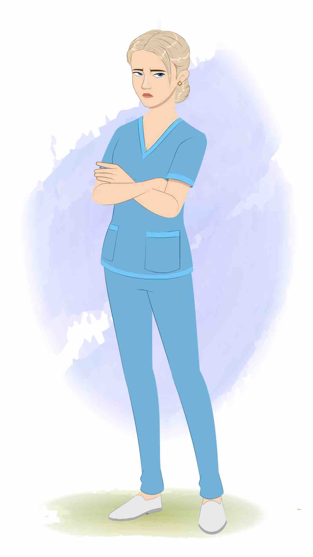 A beautiful female annoyed nurse animated cartoon character aka amy