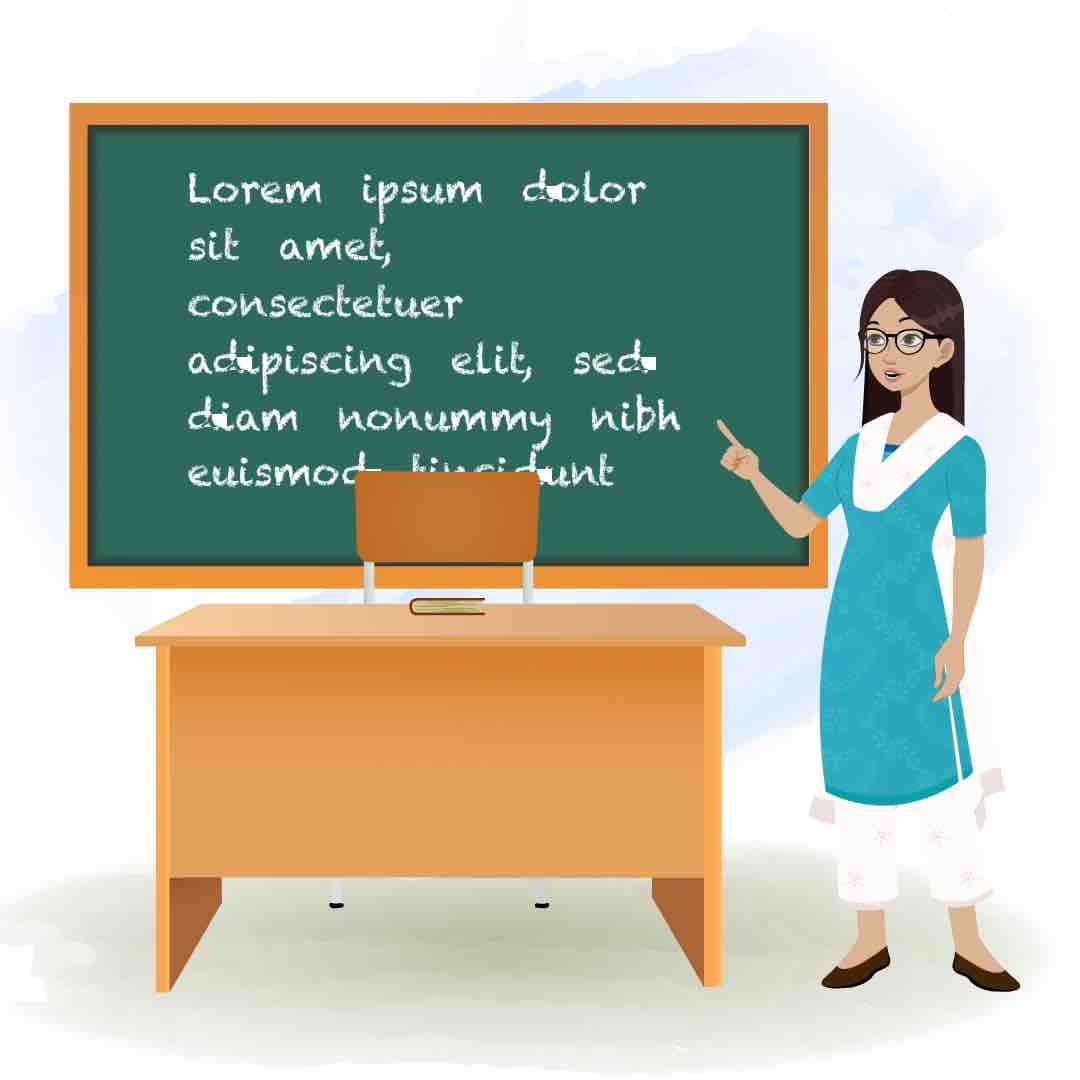 A female teacher teaching on white board animated cartoon character aka miss lata