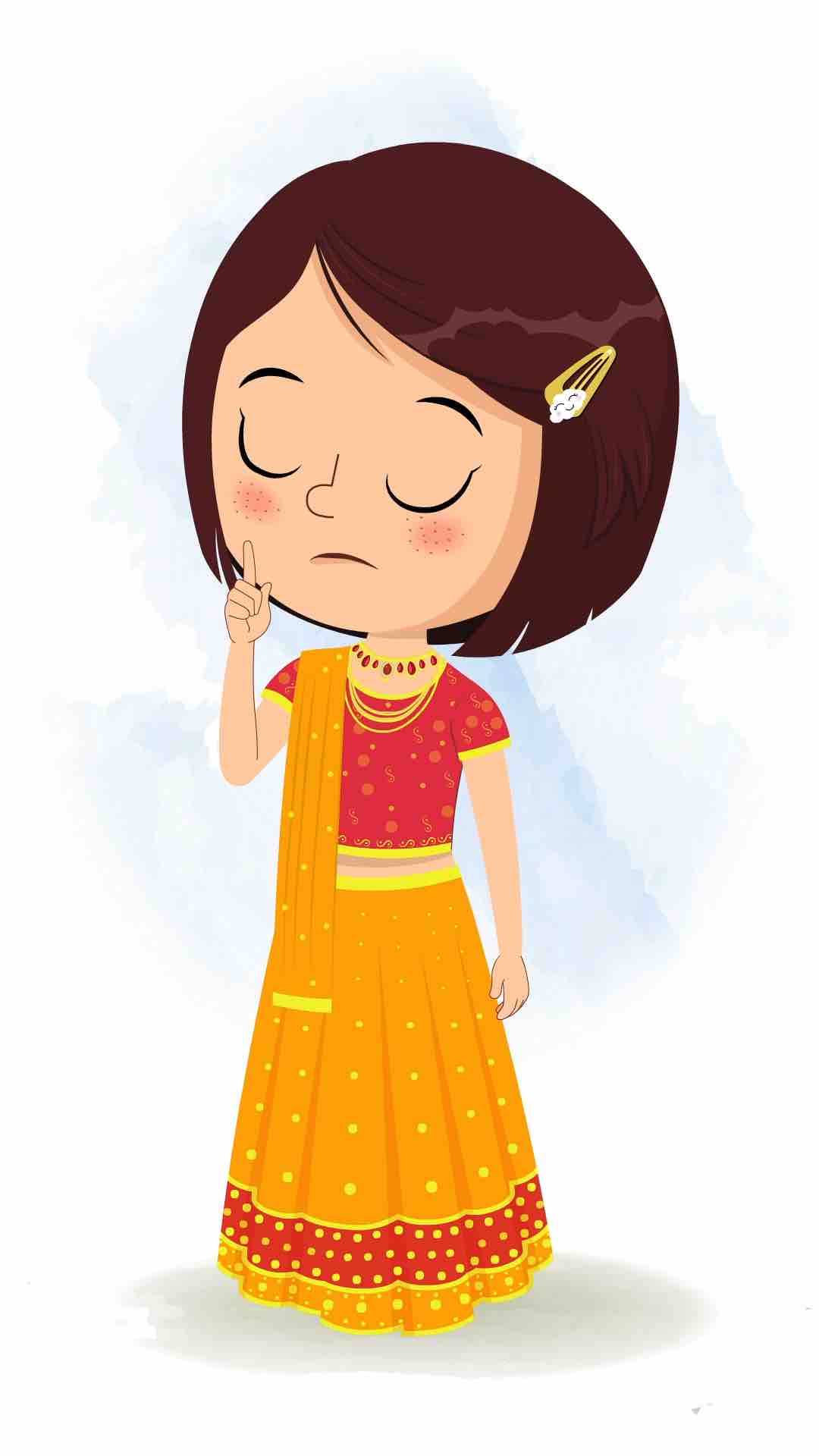 An Indian girl in traditional clothes saying no animated cartoon character aka misti