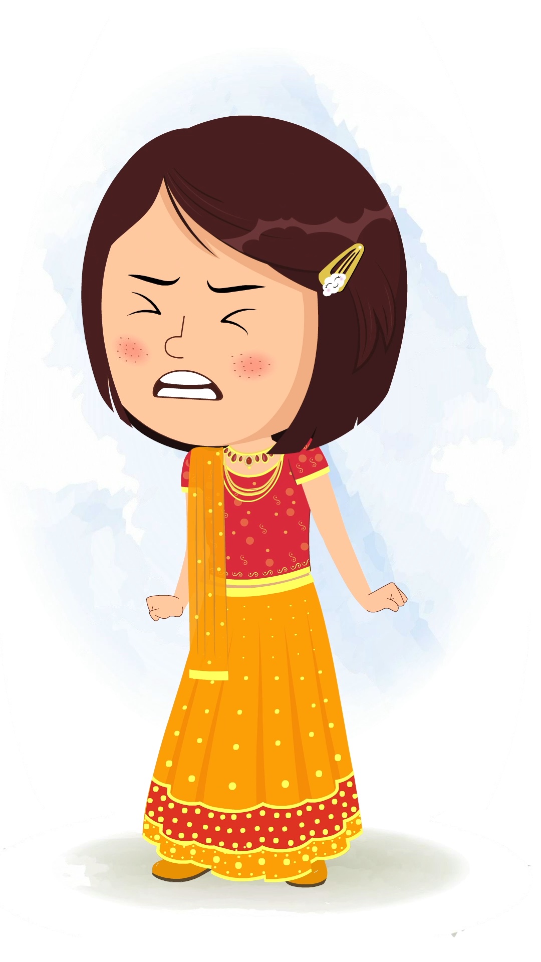 An angry Indian girl in traditional clothes animated cartoon character aka misti