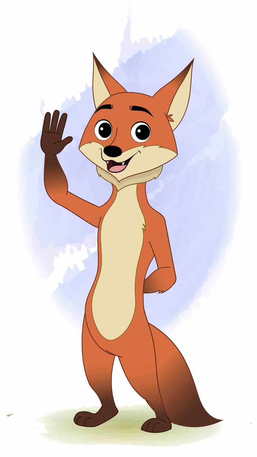 A little fox saying hello animated cartoon character aka fuxo the fox