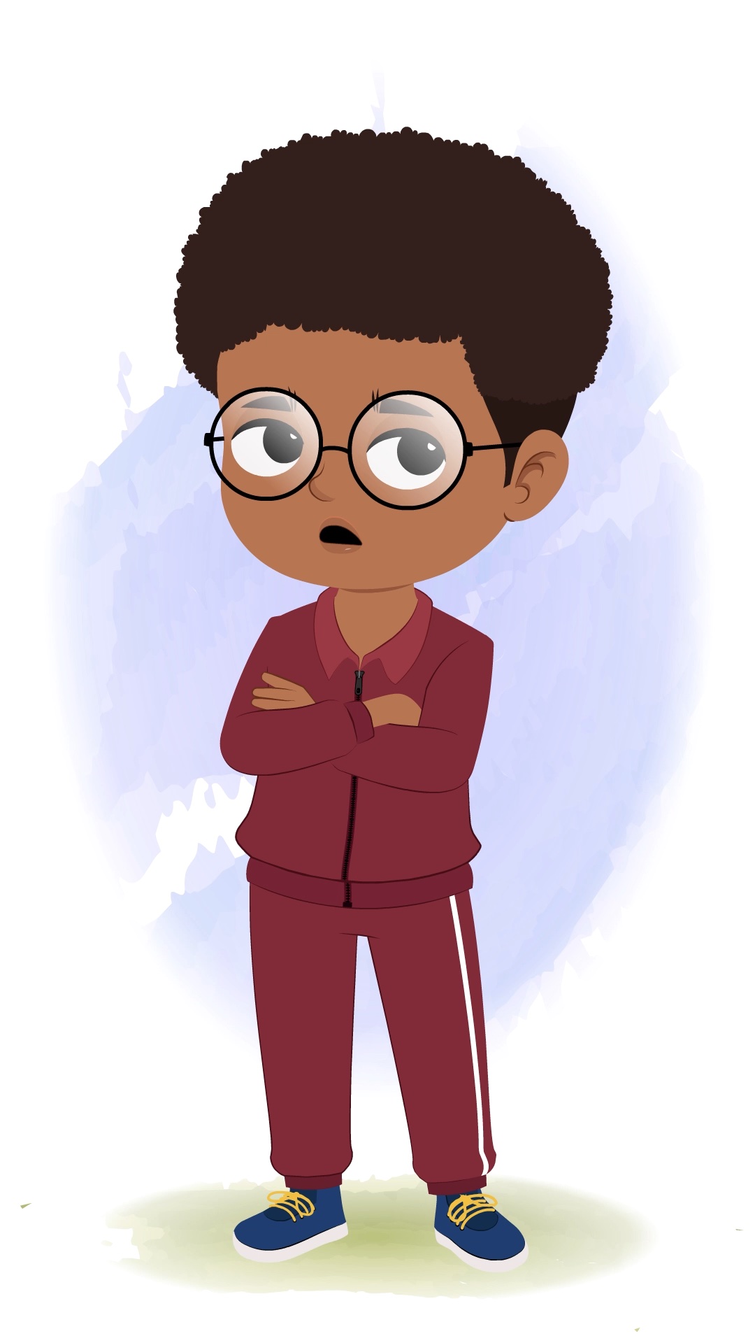 An annoyed cute black boy animated cartoon character aka advik