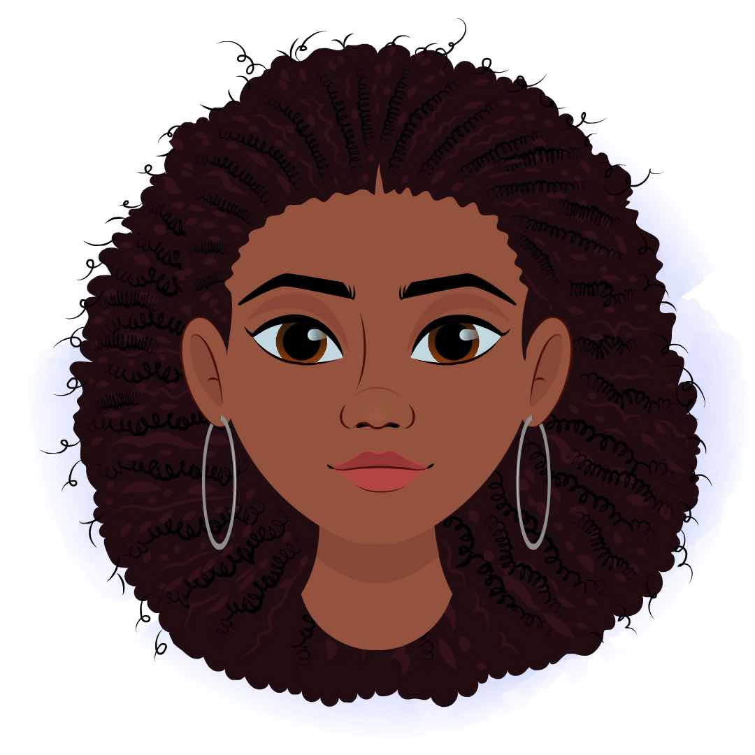 A beautiful black female animated cartoon face with different facial expressions aka neo