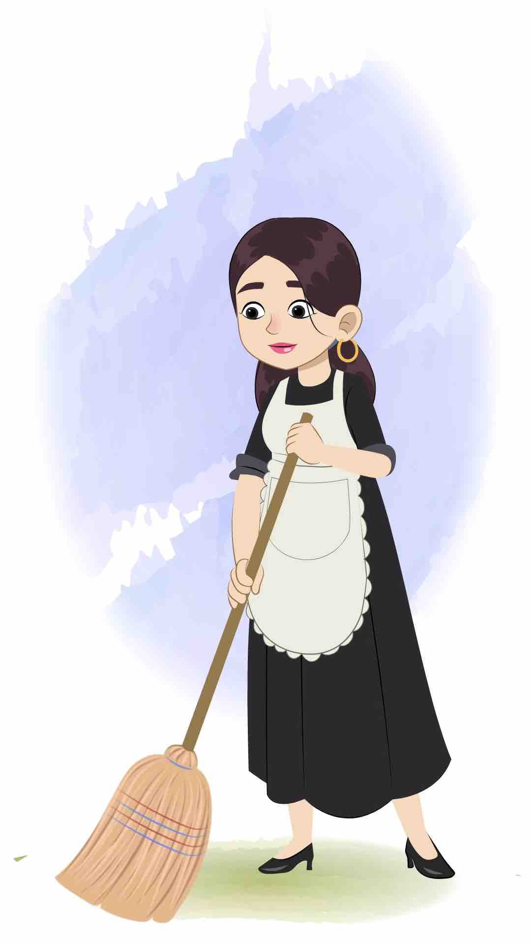 A housekeeping woman doing house cleaning work animated cartoon character aka avni