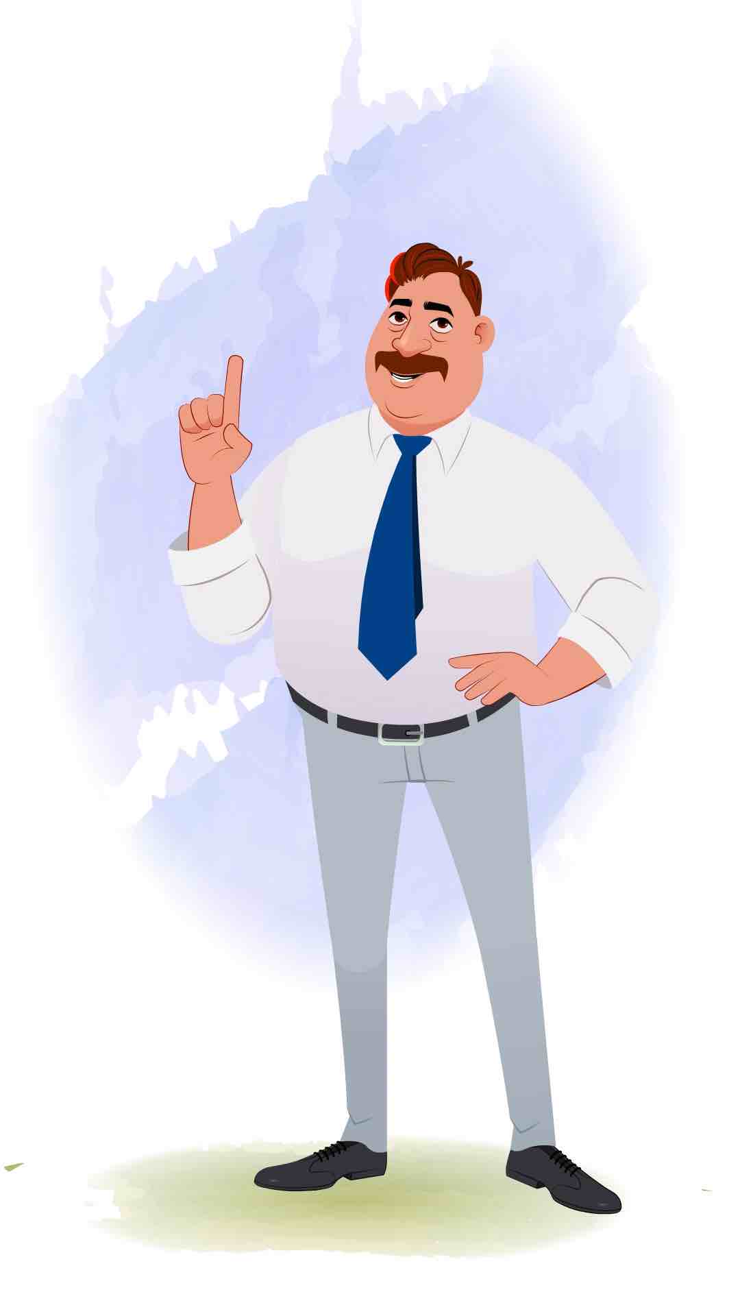 An Indian business man talking animated cartoon character aka Mr. Parker