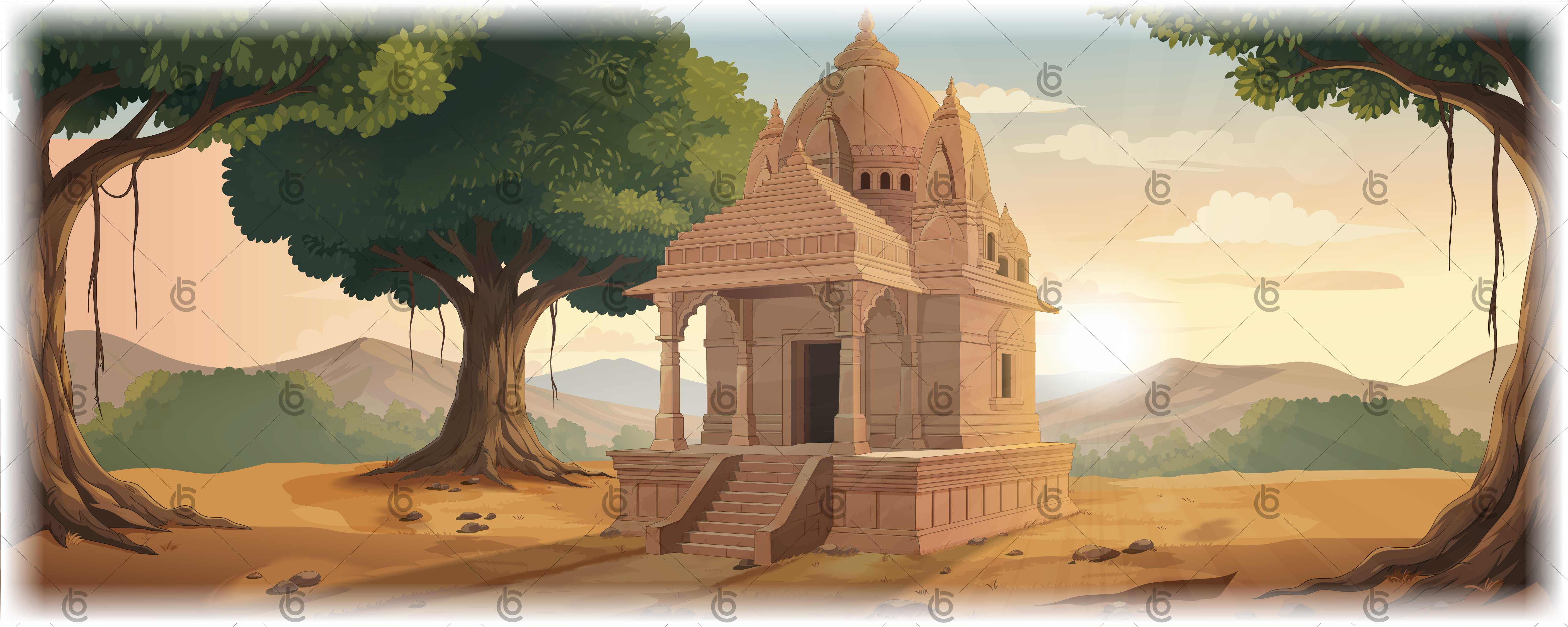 Download a village temple cartoon background for 2D animation, Indian ...